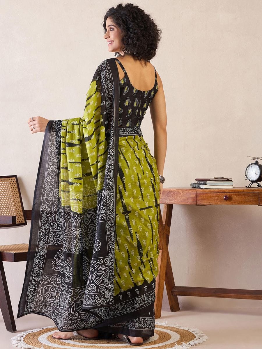 One Minute Ready To Wear Ethnic Motifs Poly Cotton Bagh With Pocket Saree