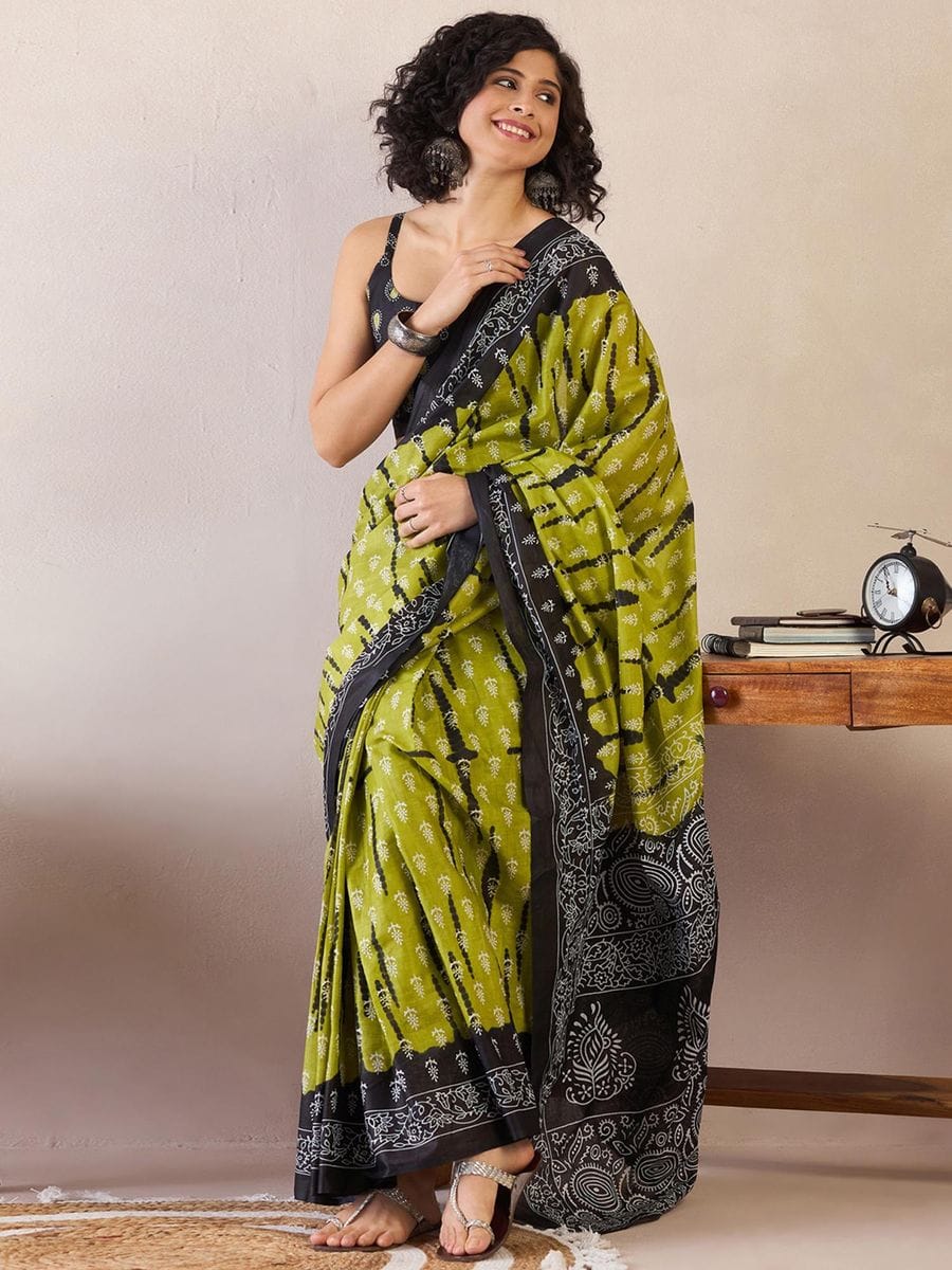 One Minute Ready To Wear Ethnic Motifs Poly Cotton Bagh With Pocket Saree
