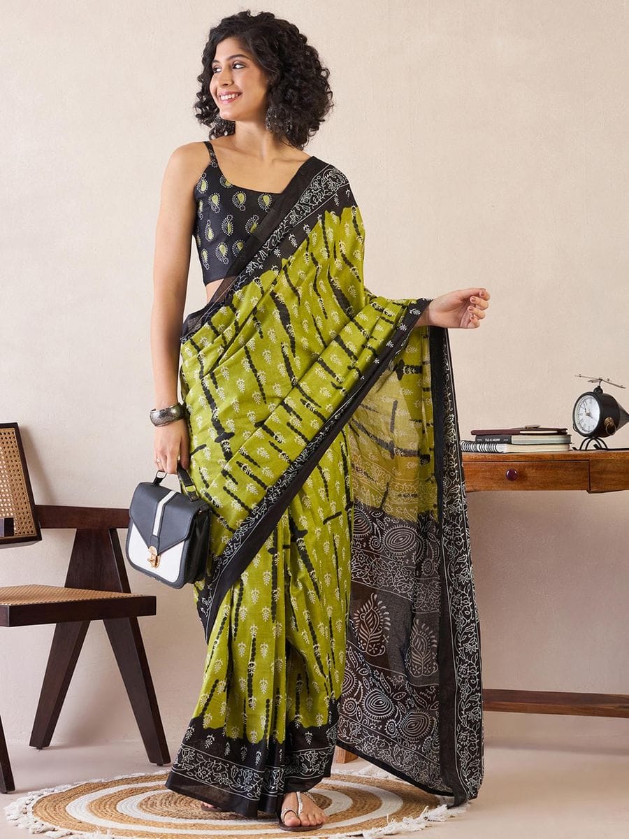 One Minute Ready To Wear Ethnic Motifs Poly Cotton Bagh With Pocket Saree