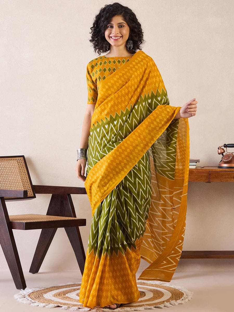 One Minute Ready To Wear Poly Cotton Ready to Wear Bagru With Pocket Sarees