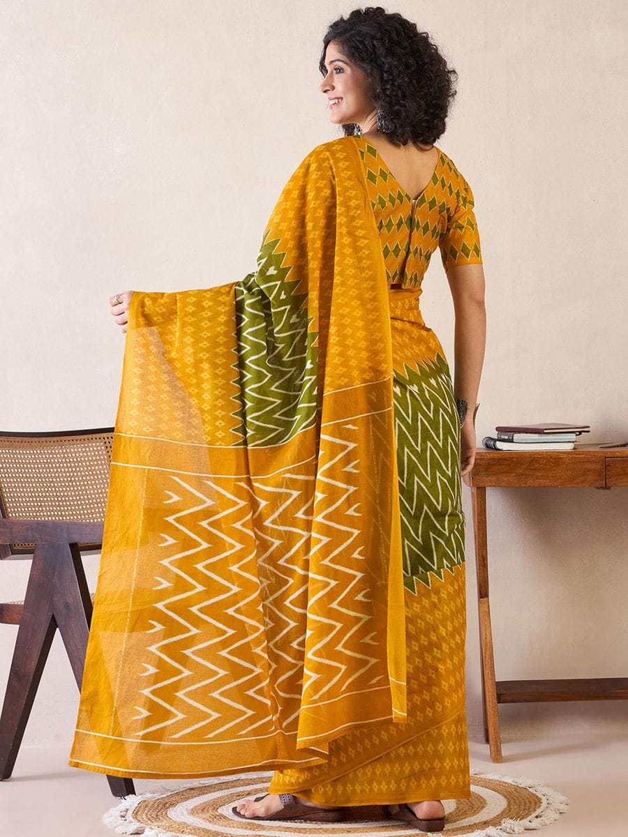 One Minute Ready To Wear Poly Cotton Ready to Wear Bagru With Pocket Sarees