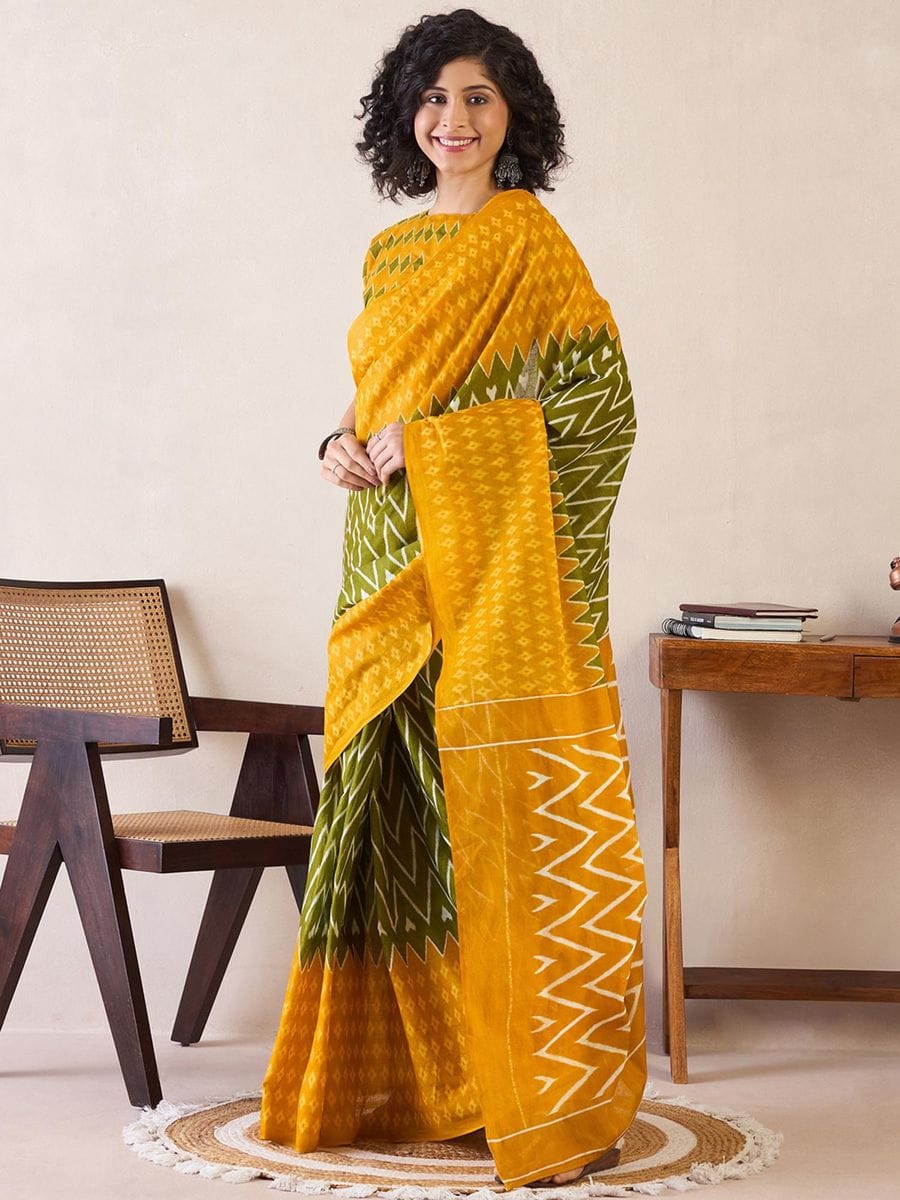 One Minute Ready To Wear Poly Cotton Ready to Wear Bagru With Pocket Sarees