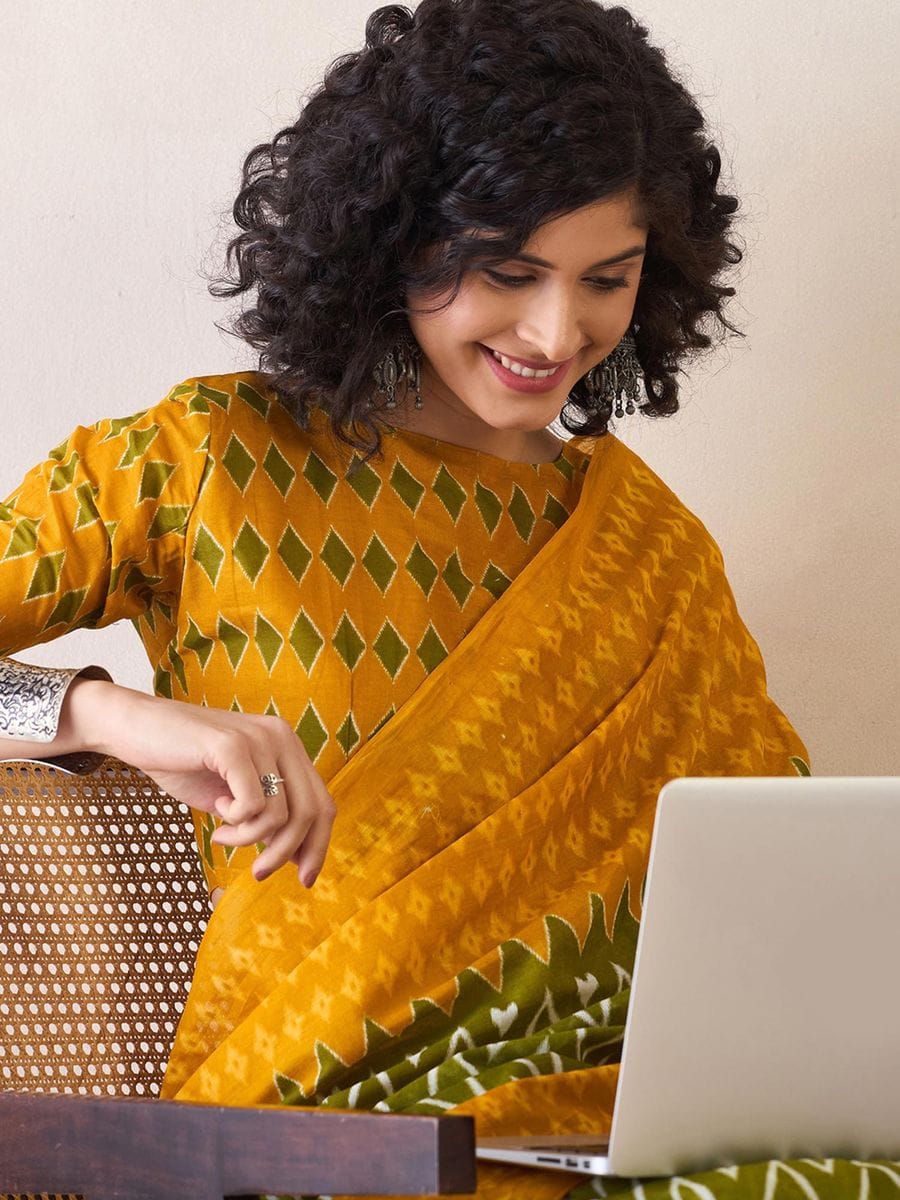 One Minute Ready To Wear Poly Cotton Ready to Wear Bagru With Pocket Sarees