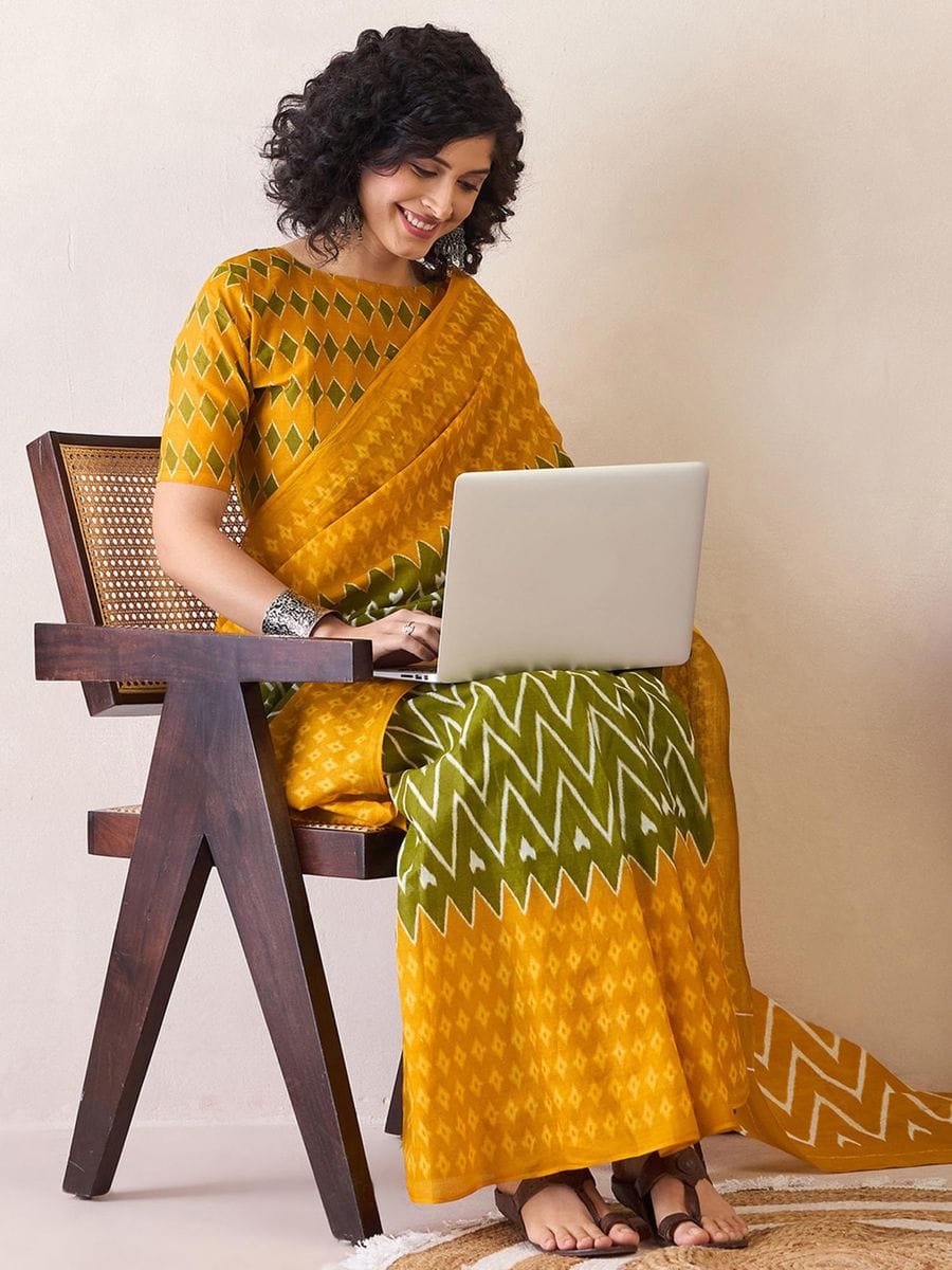 One Minute Ready To Wear Poly Cotton Ready to Wear Bagru With Pocket Sarees