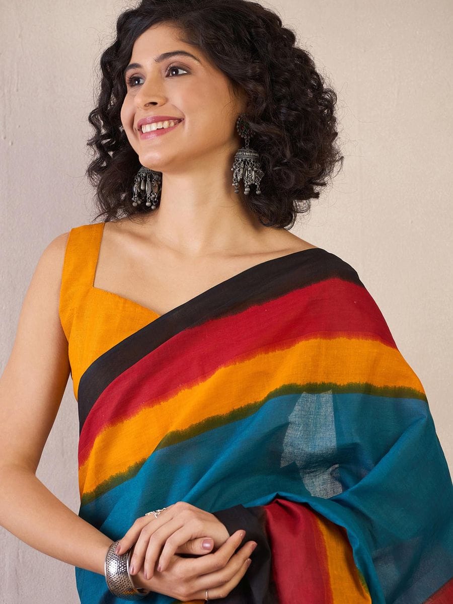 One Minute Ready To Wear Blue Printed With Pocket Saree