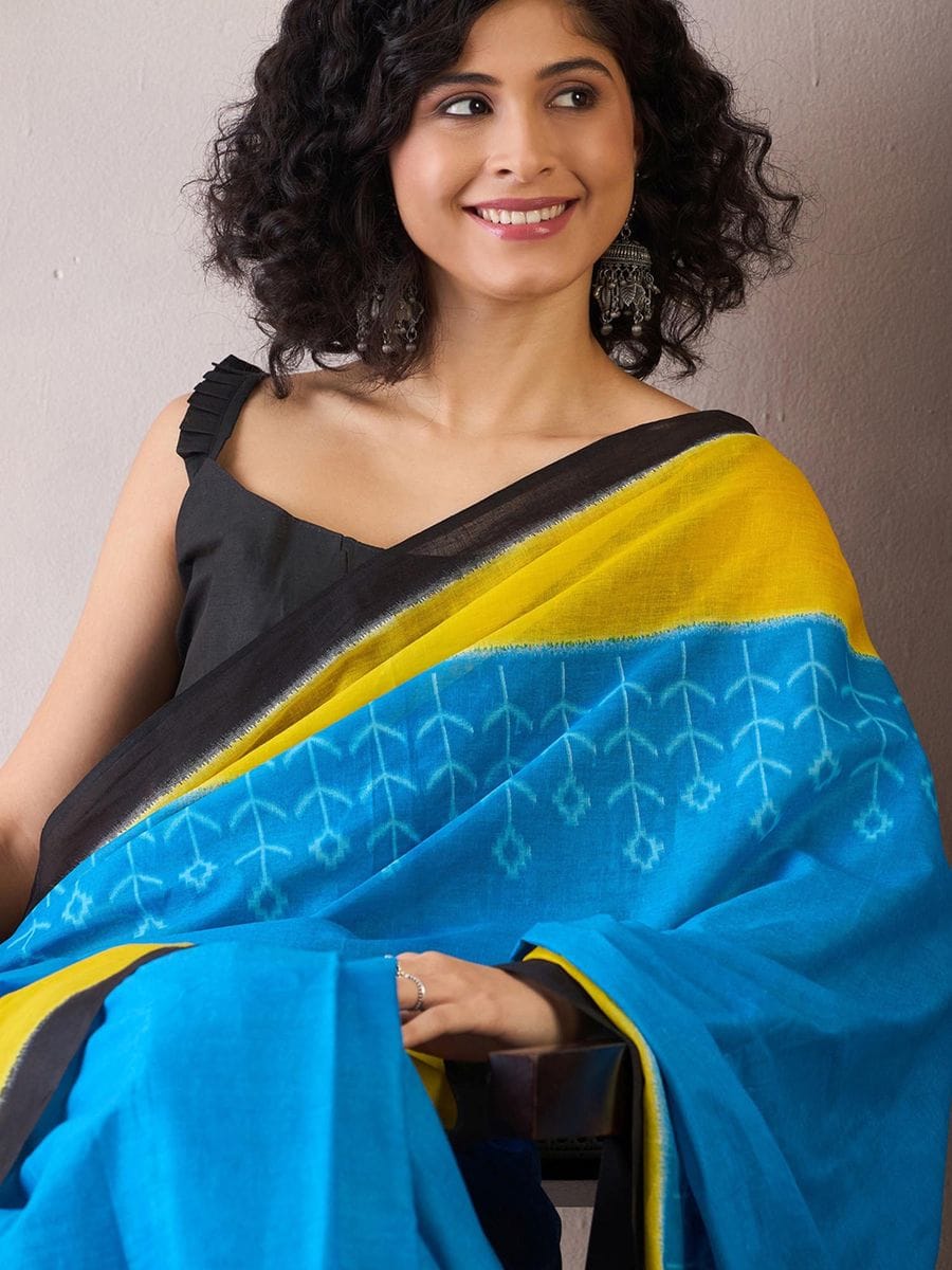 One Minute Ready To Wear Blue Printed With Pocket Saree