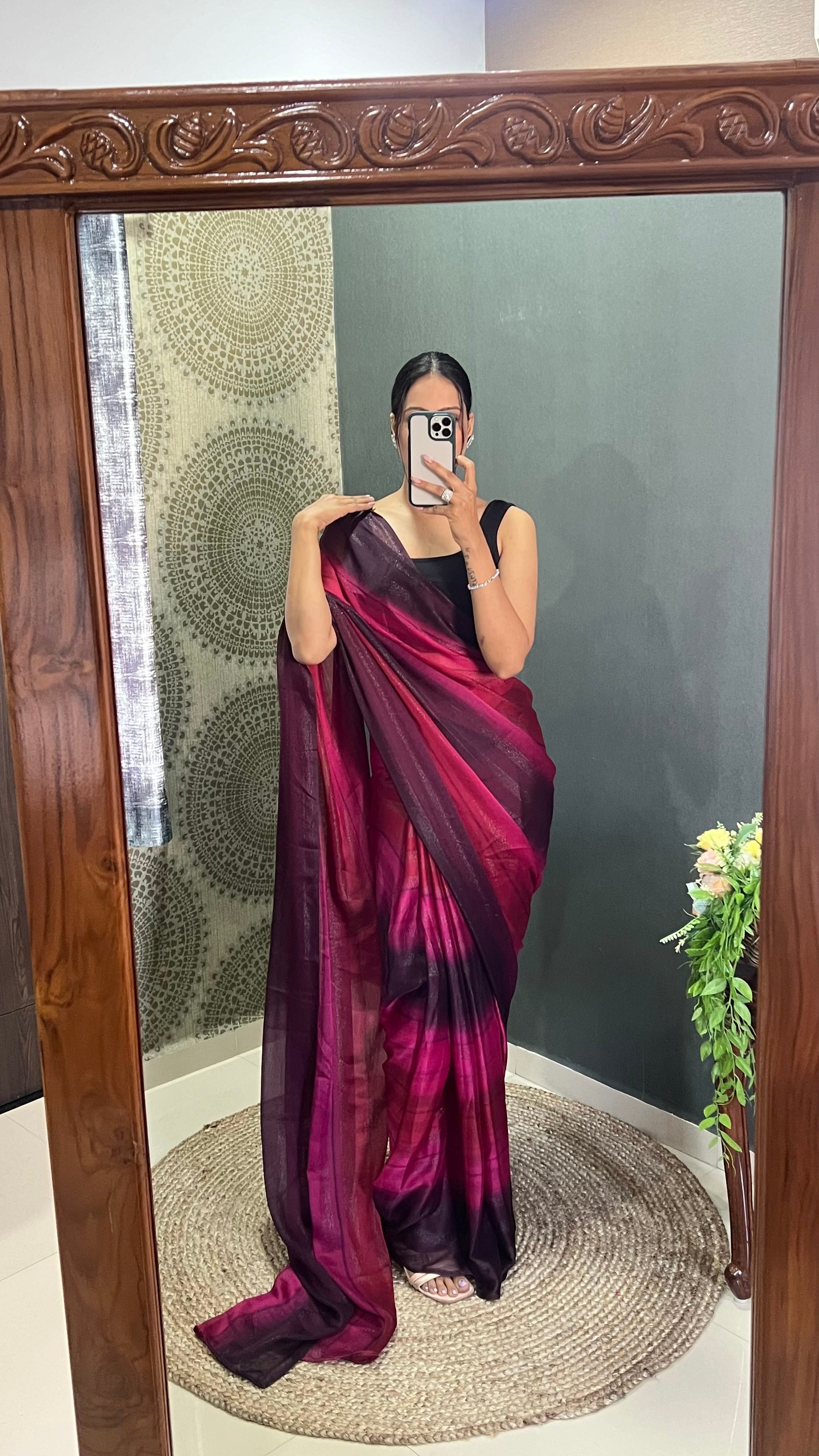 One Minute Ready To Wear New Pink & Red Bollywood Georgette Sequince Saree