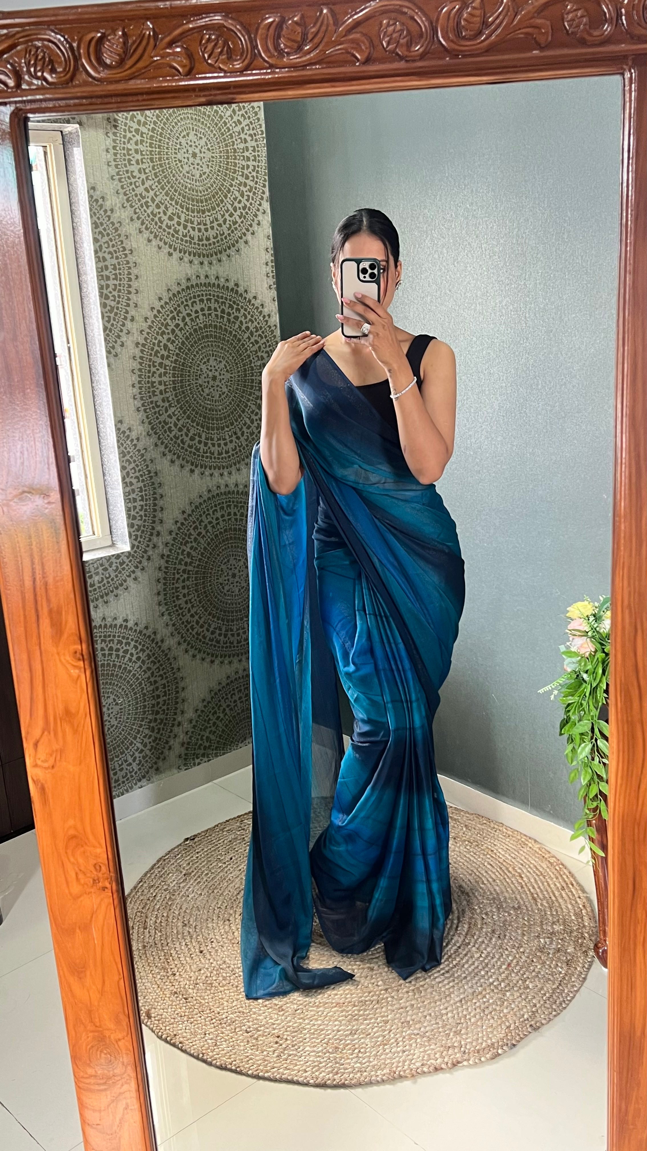 One Minute Ready To Wear New Blue Bollywood Georgette Sequince Saree