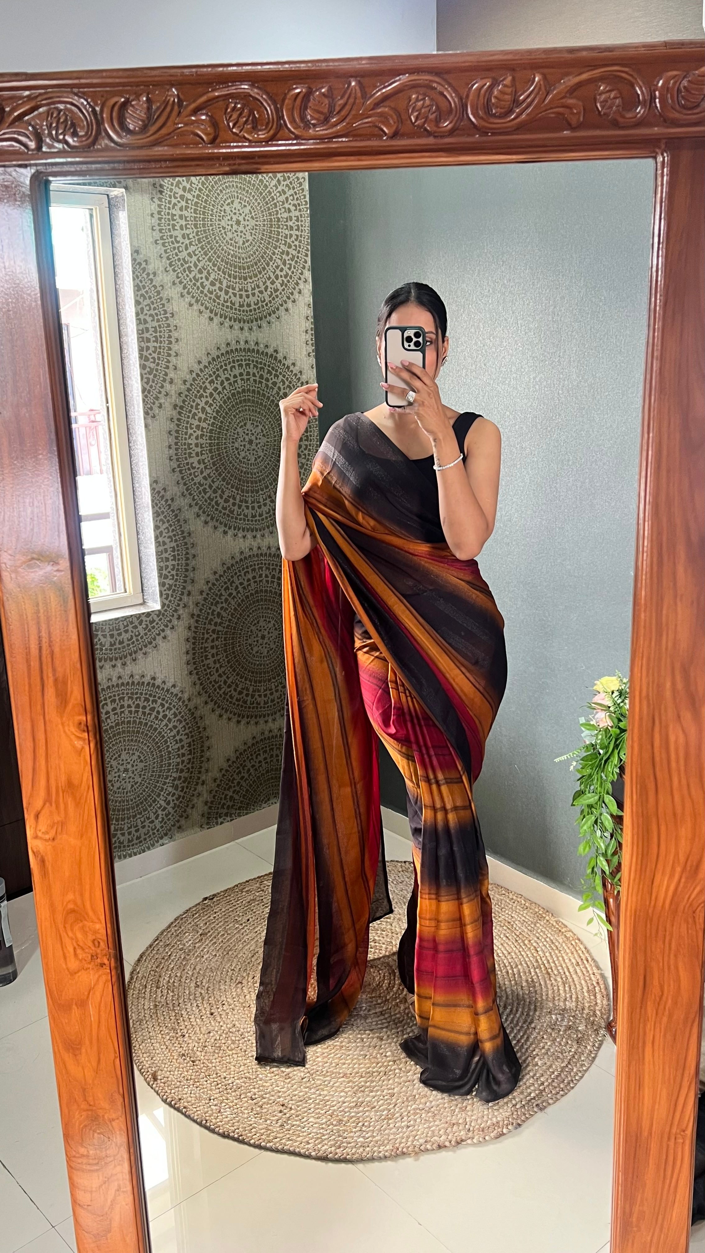 One Minute Ready To Wear New Orange & Brown Bollywood Georgette Sequince Saree