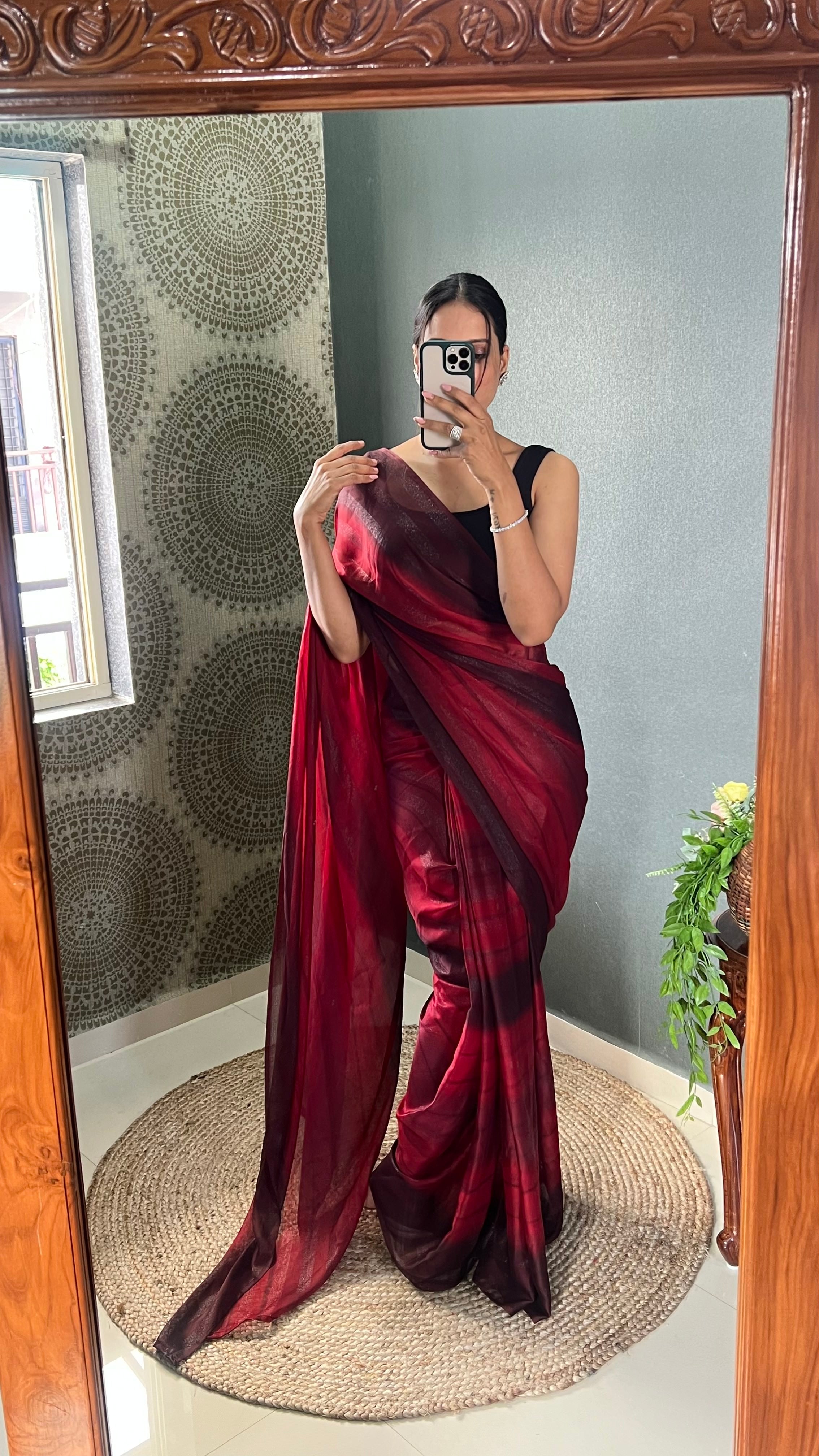 One Minute Ready To Wear New Maroon Bollywood Georgette Sequince Saree
