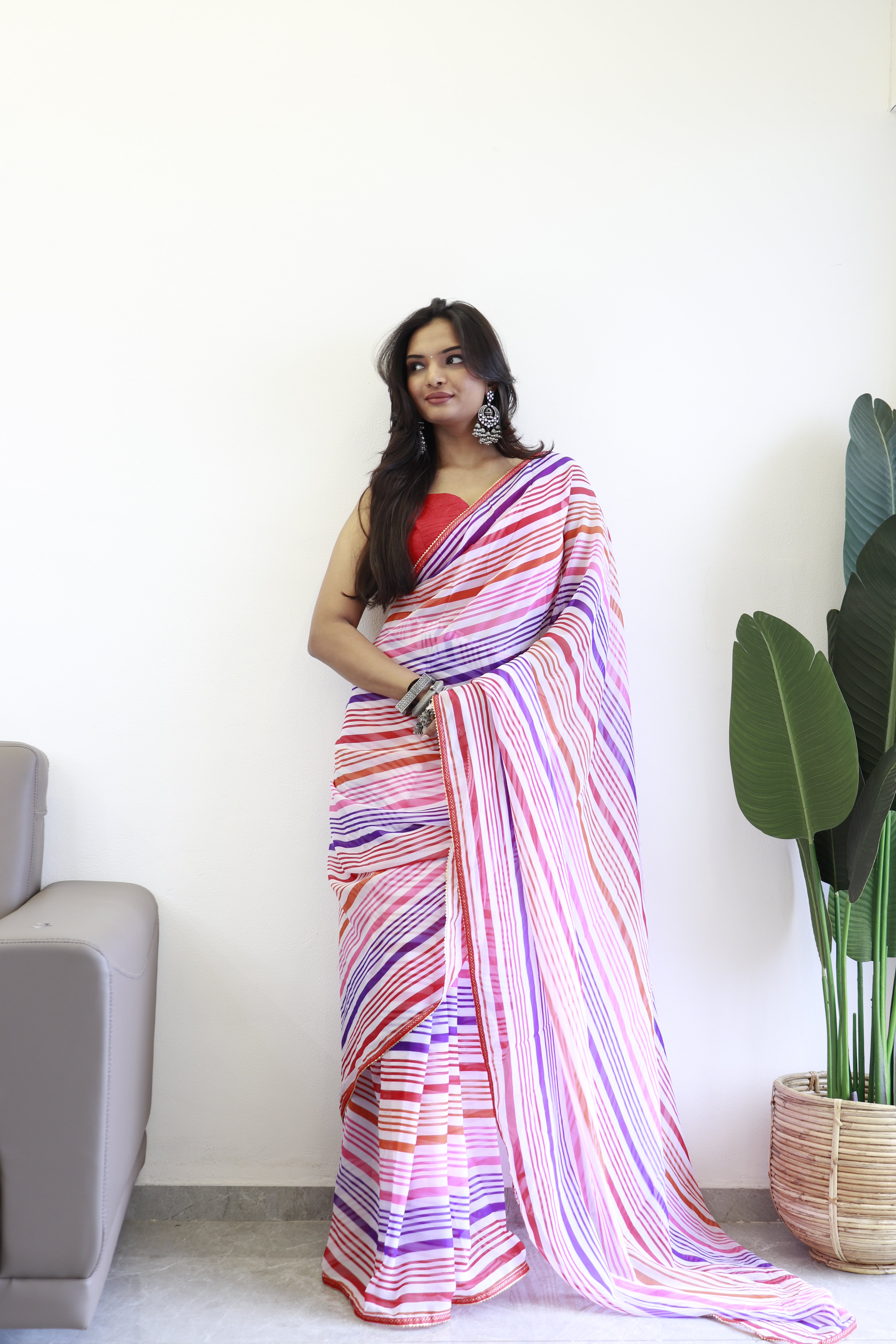 One Minute Ready To Wear Printed Multi Colour Georgette Saree