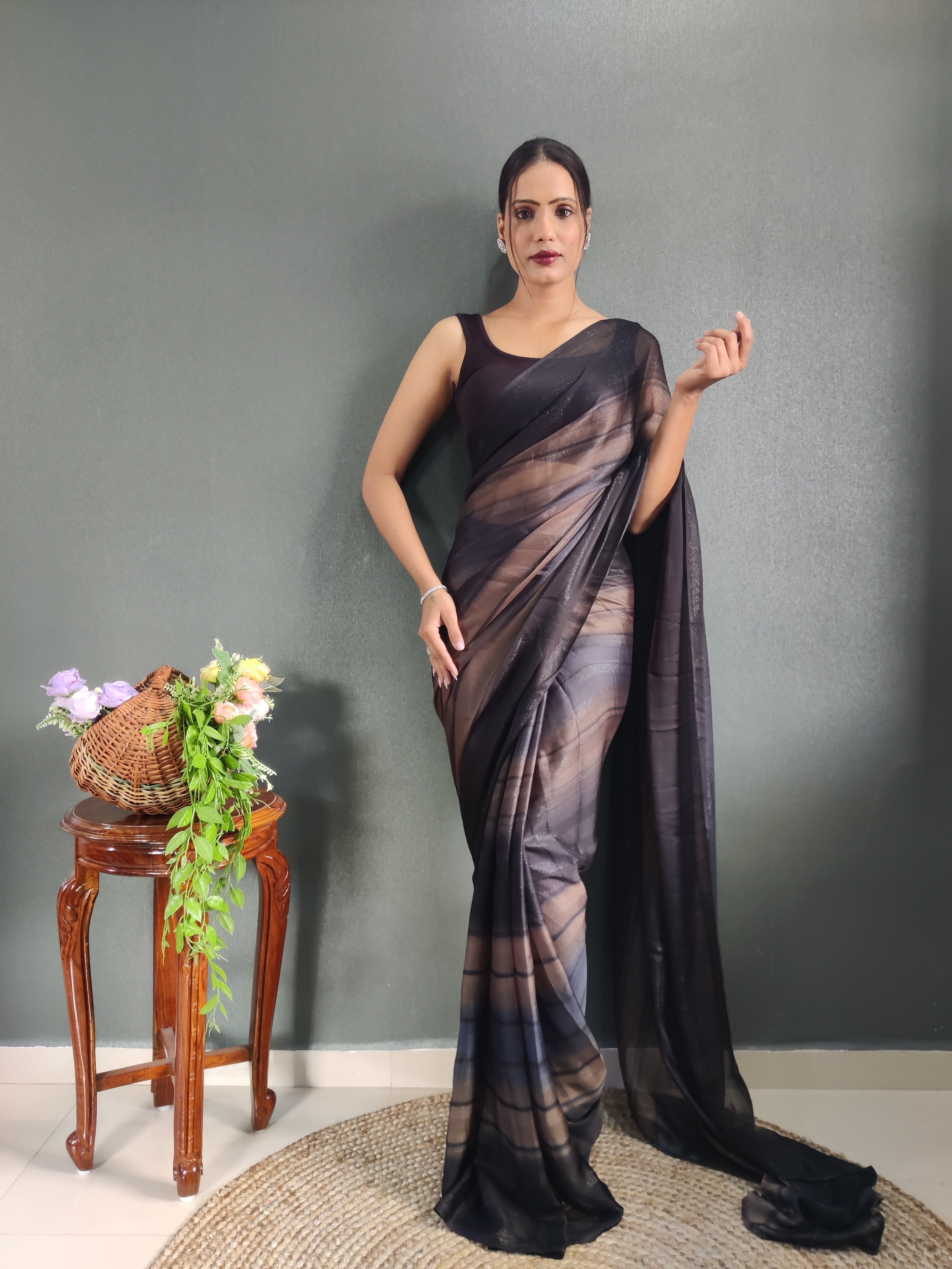 One Minute Ready To Wear New Ombre Bollywood Georgette Sequince Saree