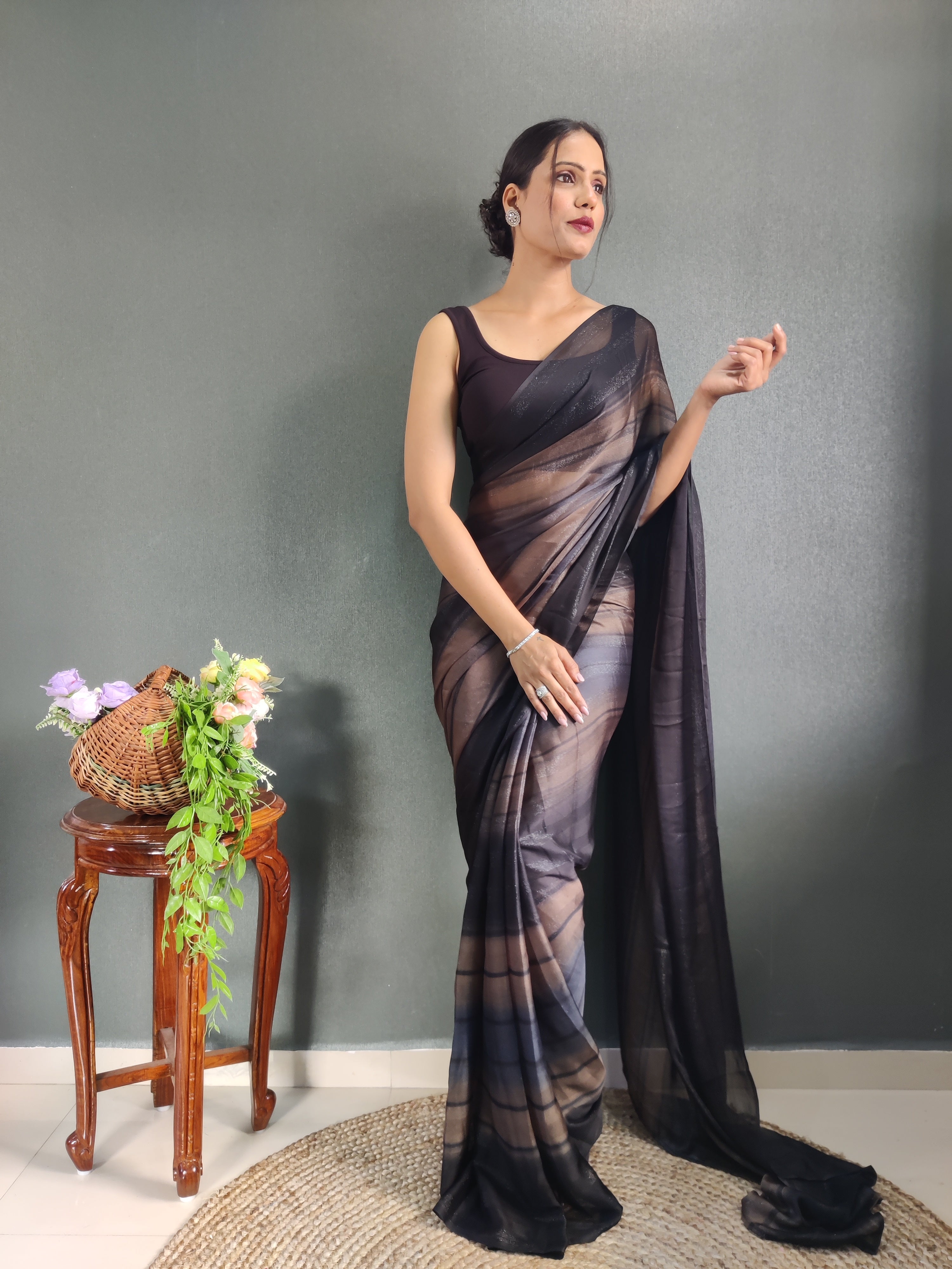 One Minute Ready To Wear New Ombre Bollywood Georgette Sequince Saree