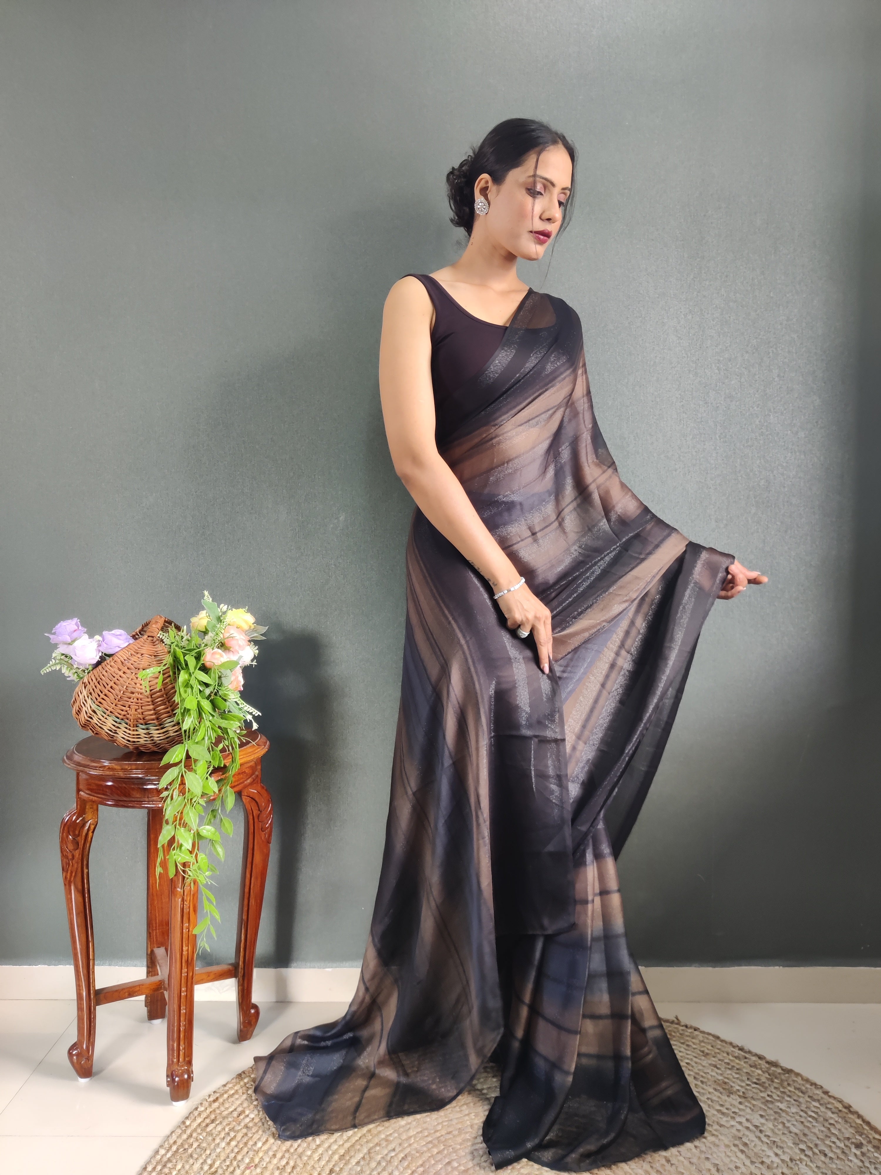One Minute Ready To Wear New Ombre Bollywood Georgette Sequince Saree