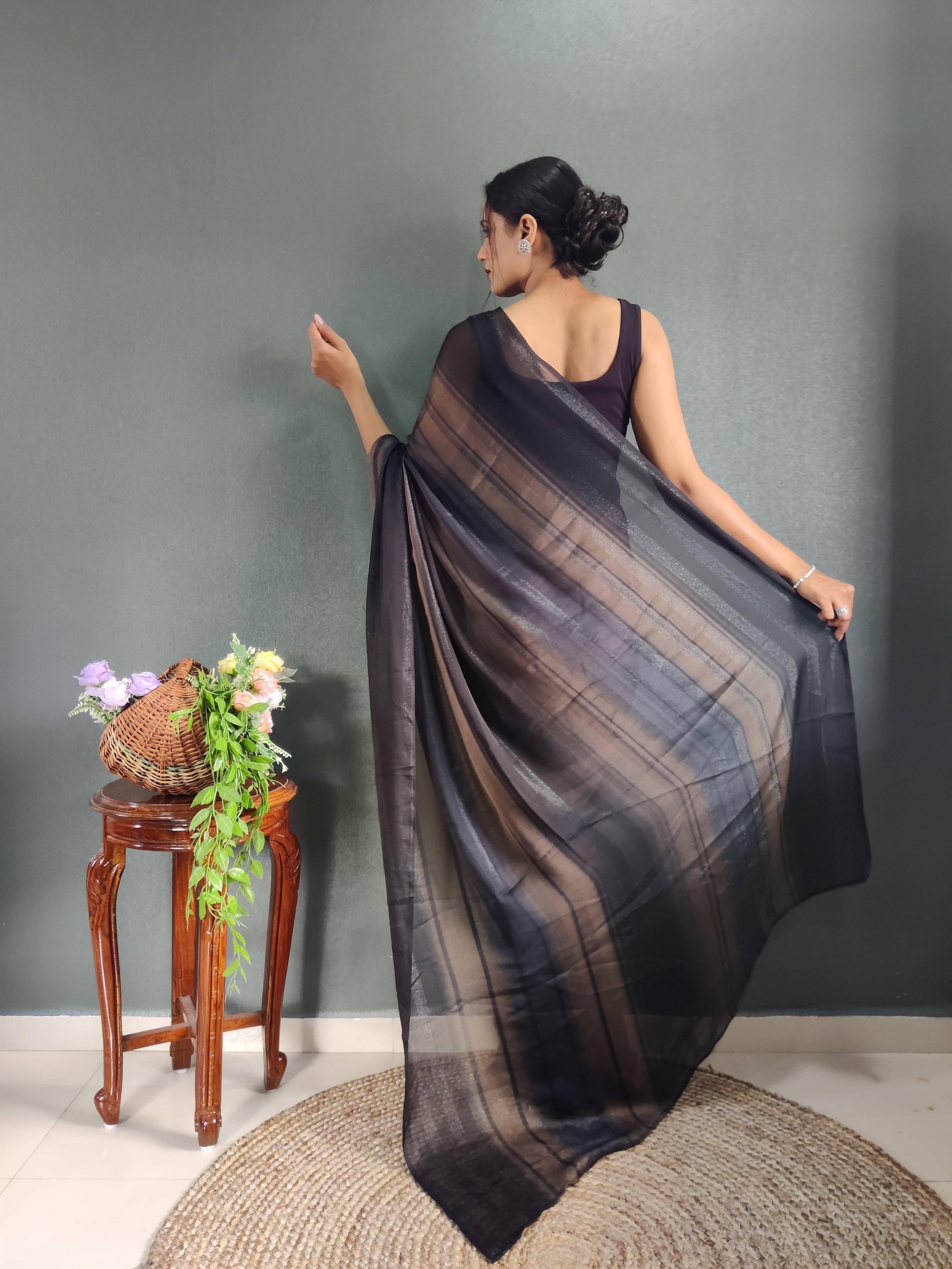 One Minute Ready To Wear New Ombre Bollywood Georgette Sequince Saree