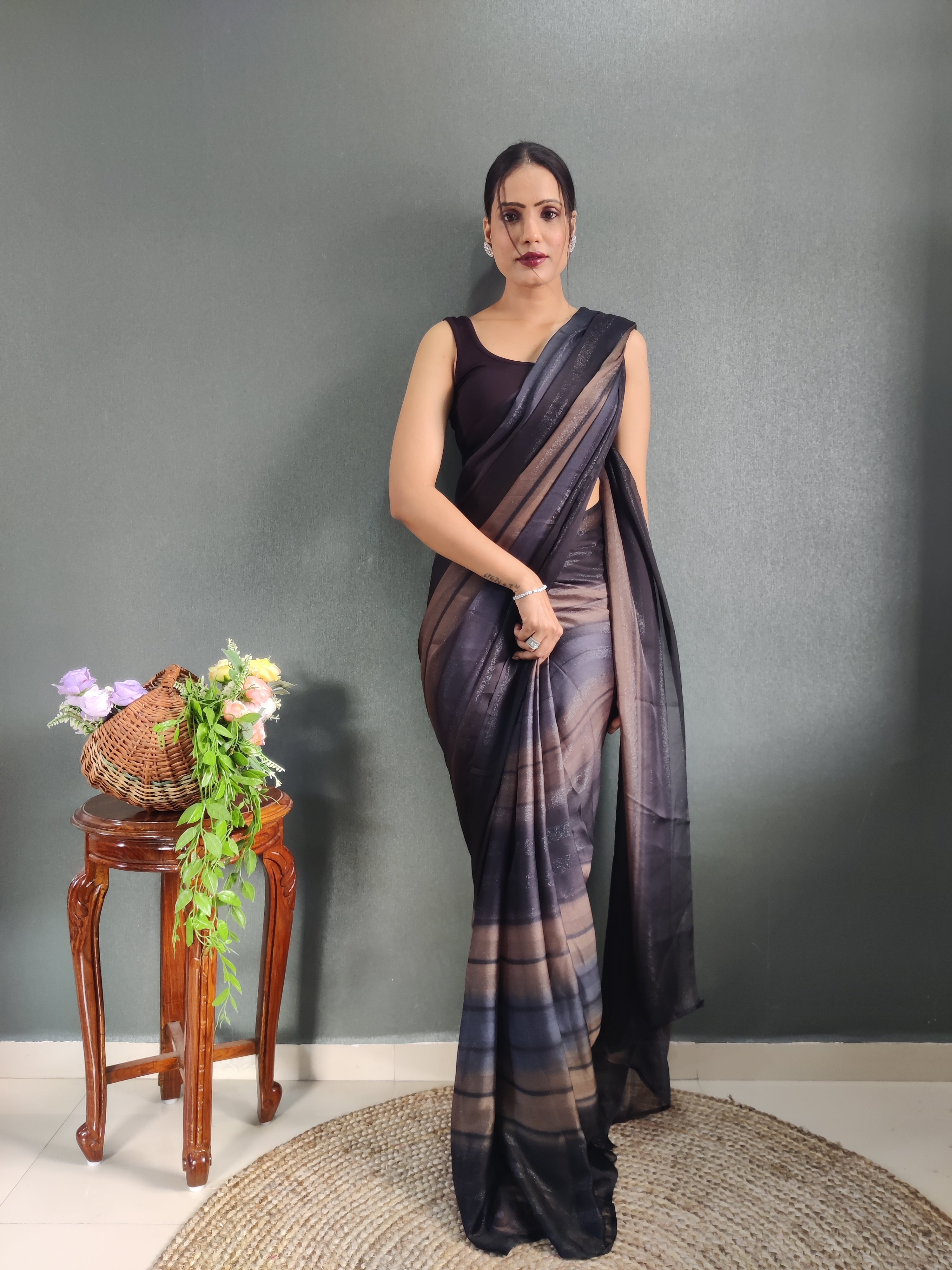 One Minute Ready To Wear New Ombre Bollywood Georgette Sequince Saree