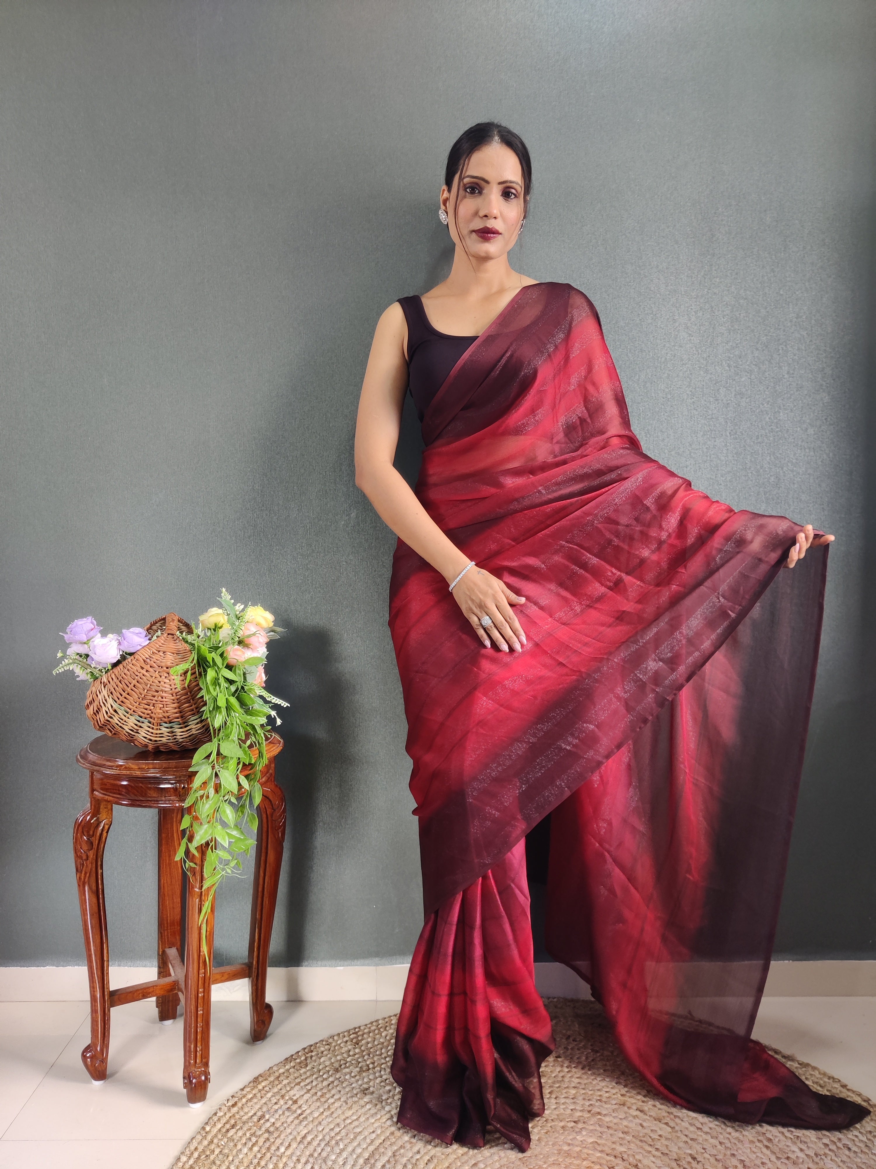 One Minute Ready To Wear New Maroon Bollywood Georgette Sequince Saree