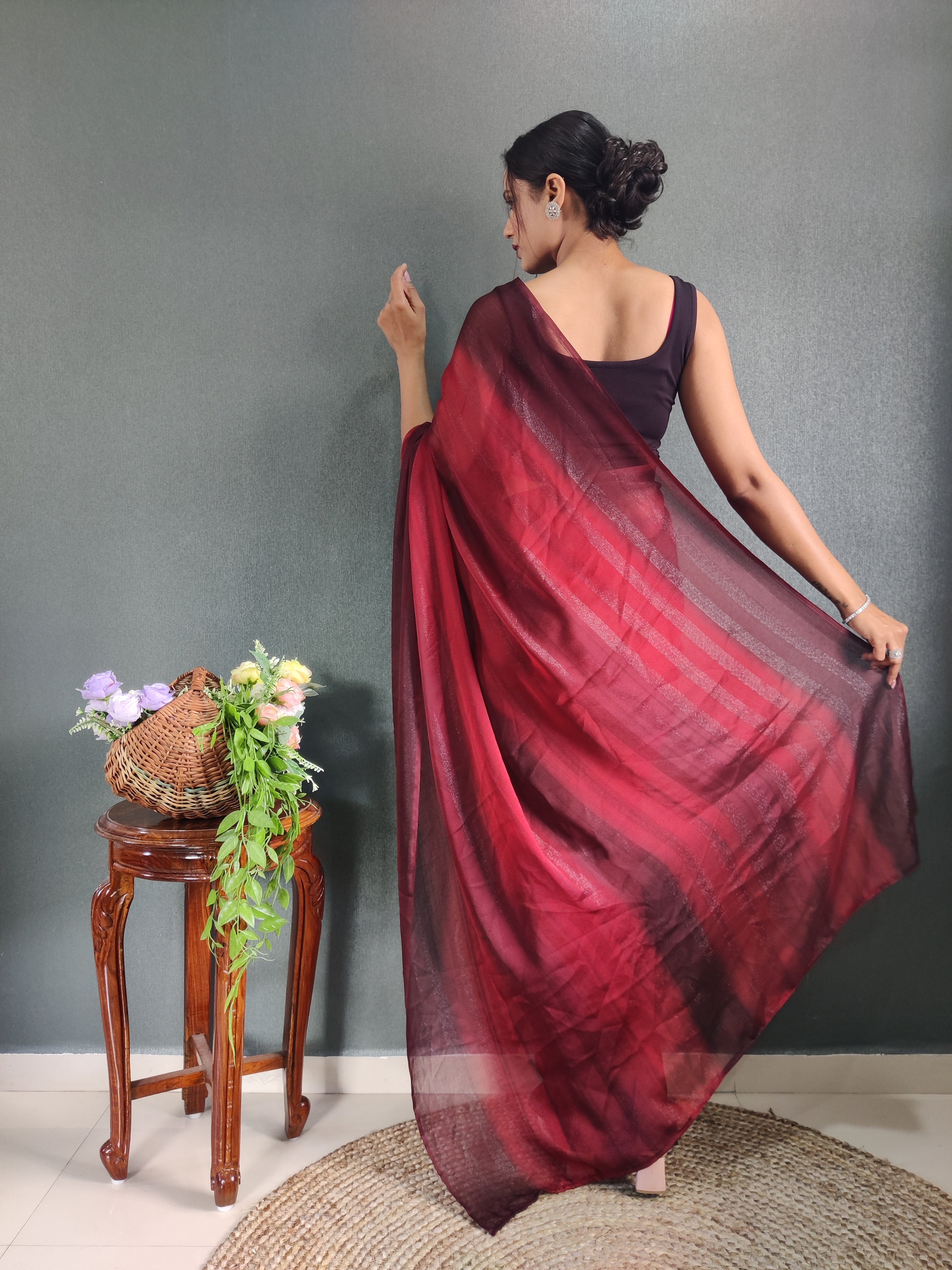 One Minute Ready To Wear New Maroon Bollywood Georgette Sequince Saree