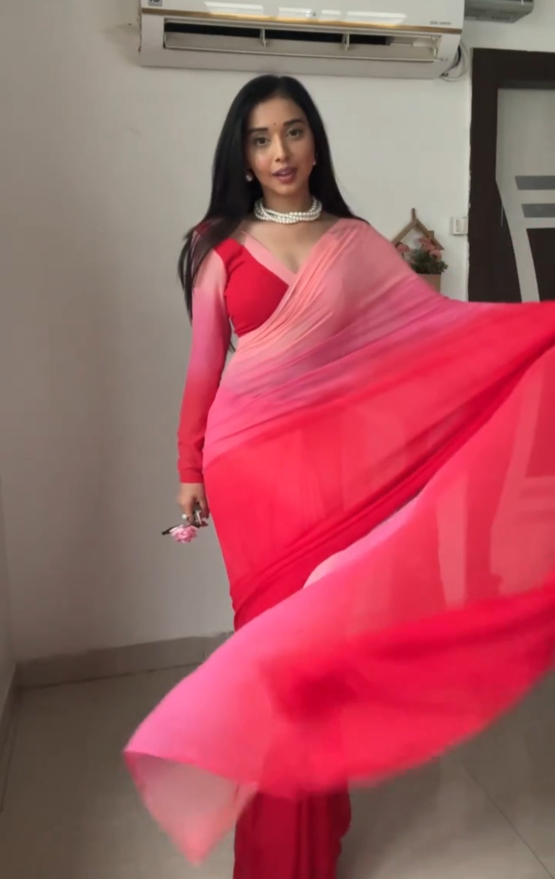 One Minute Ready To Wear Elegant Red Floral Dream Saree