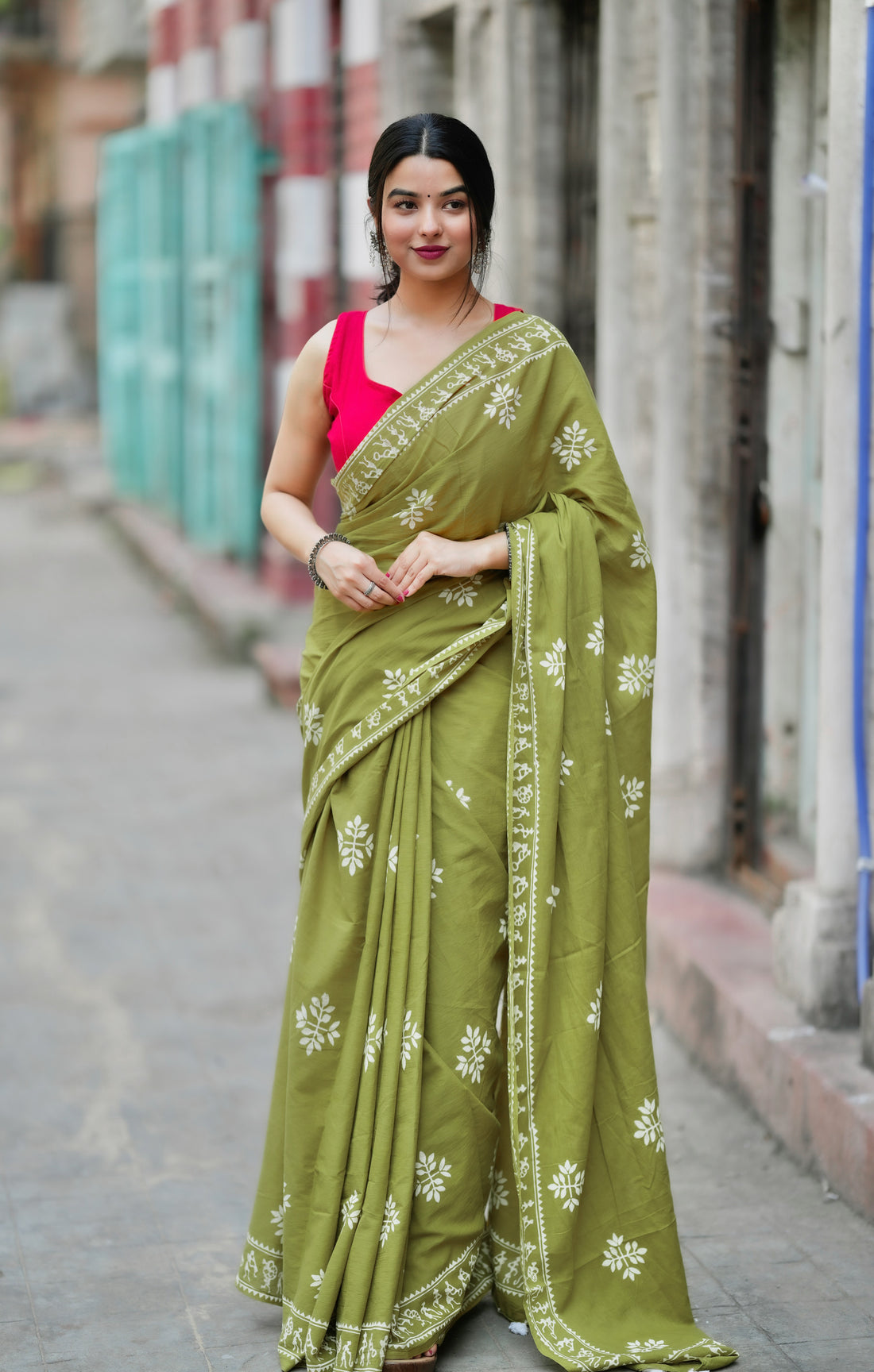 One Minute Ready To Wear Green Color Mulmul Cotton With Pocket Saree