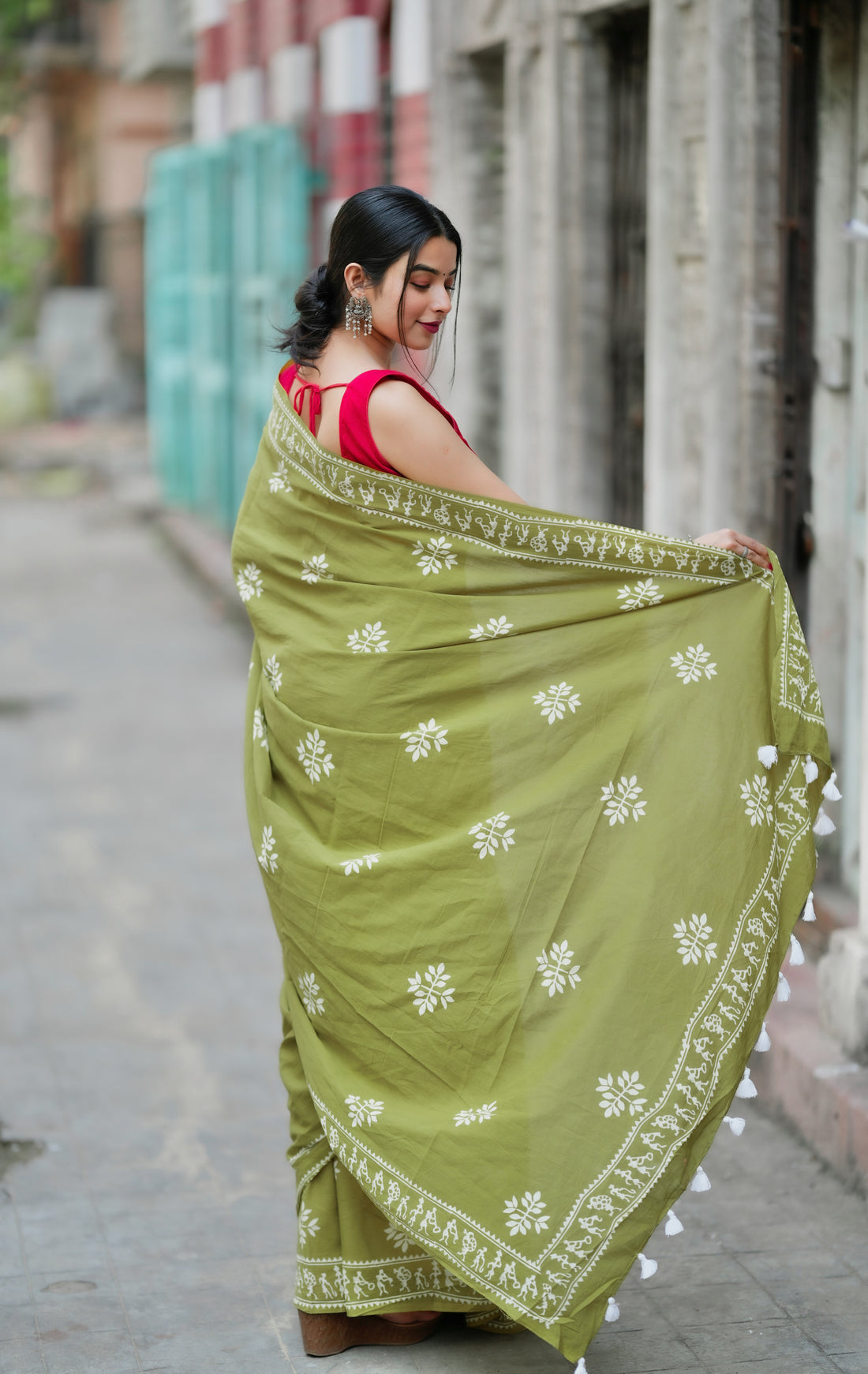 One Minute Ready To Wear Green Color Mulmul Cotton With Pocket Saree