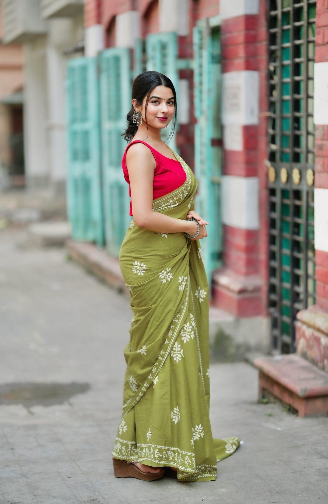 One Minute Ready To Wear Green Color Mulmul Cotton With Pocket Saree