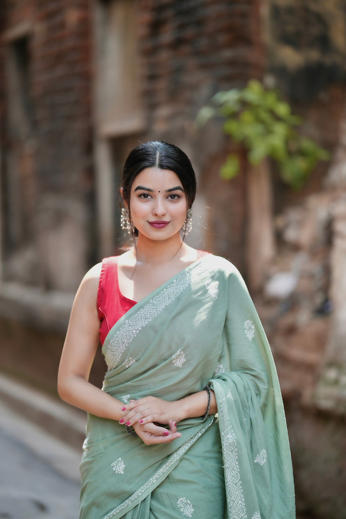 One Minute Ready To Wear Bottle Green Color Mulmul Cotton With Pocket Saree