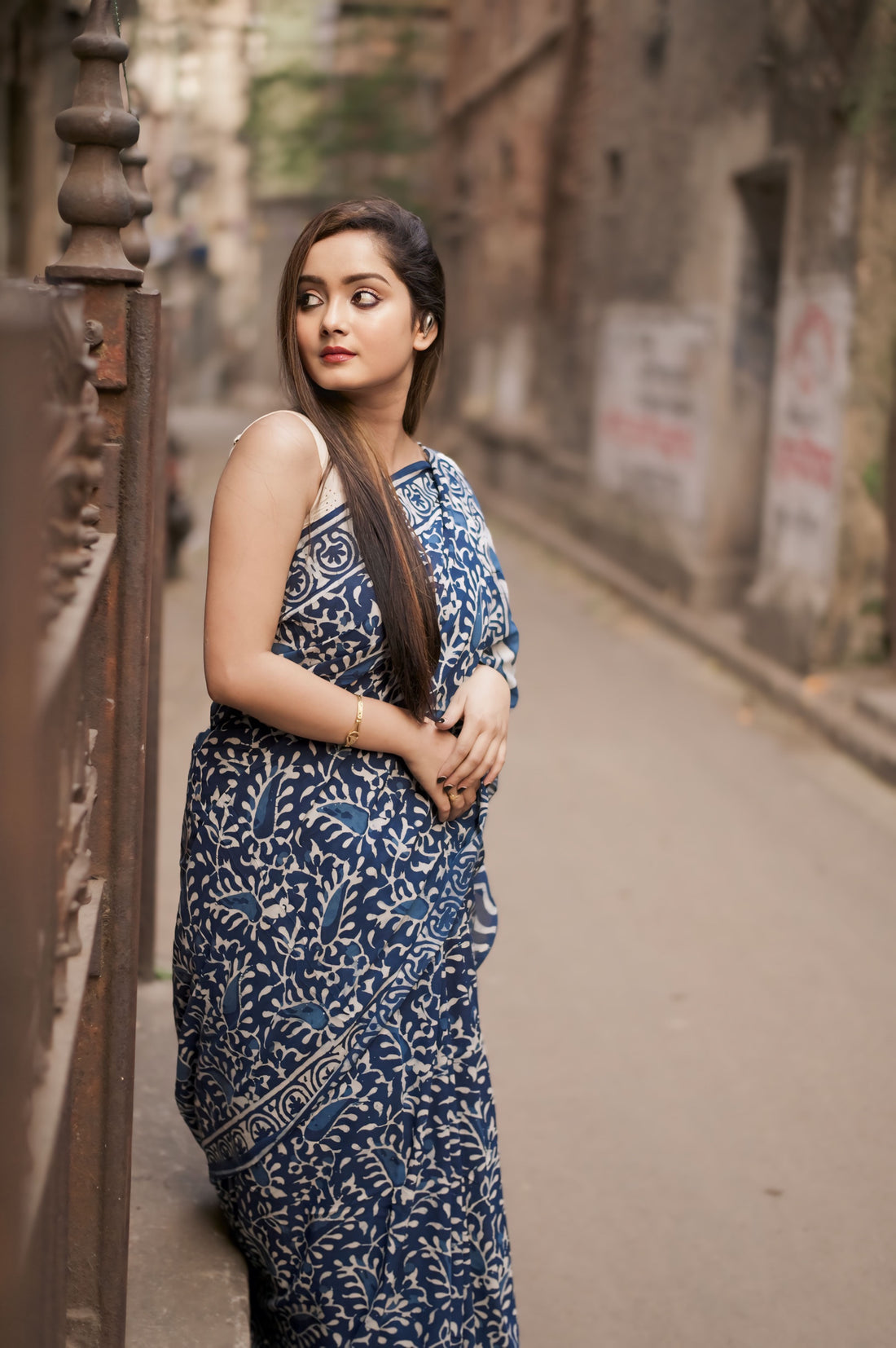 One Minute Ready To Wear Ephemeral Blue Cotton Saree