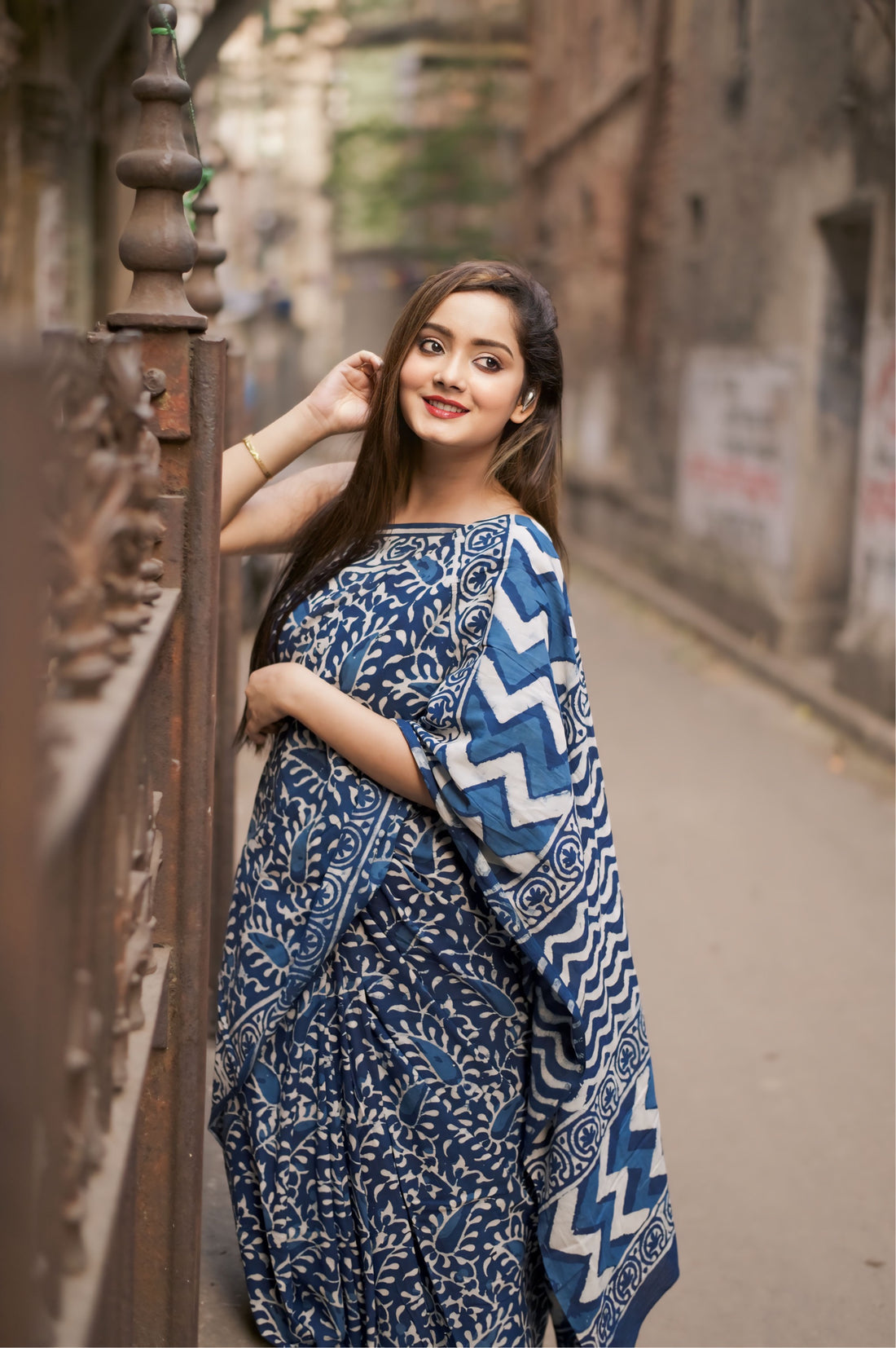 One Minute Ready To Wear Ephemeral Blue Cotton Saree