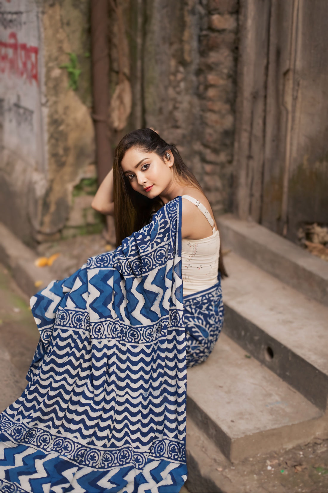 One Minute Ready To Wear Ephemeral Blue Cotton Saree