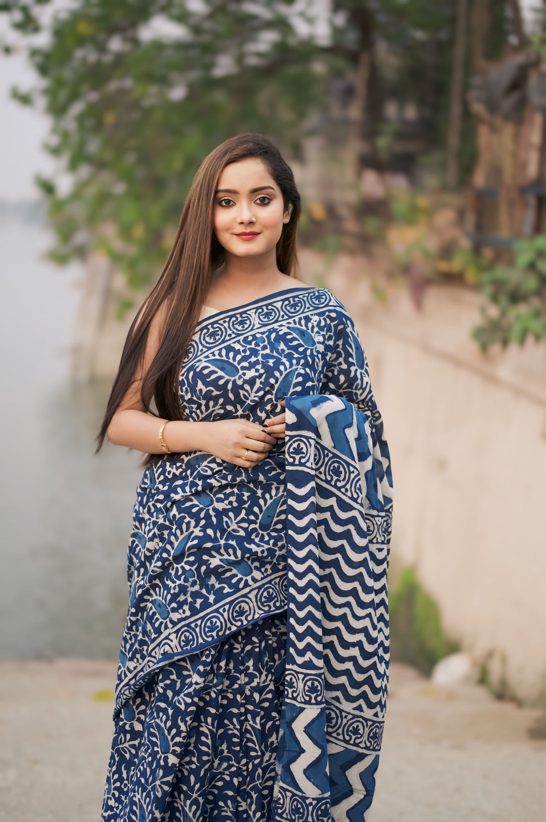 One Minute Ready To Wear Ephemeral Blue Cotton Saree