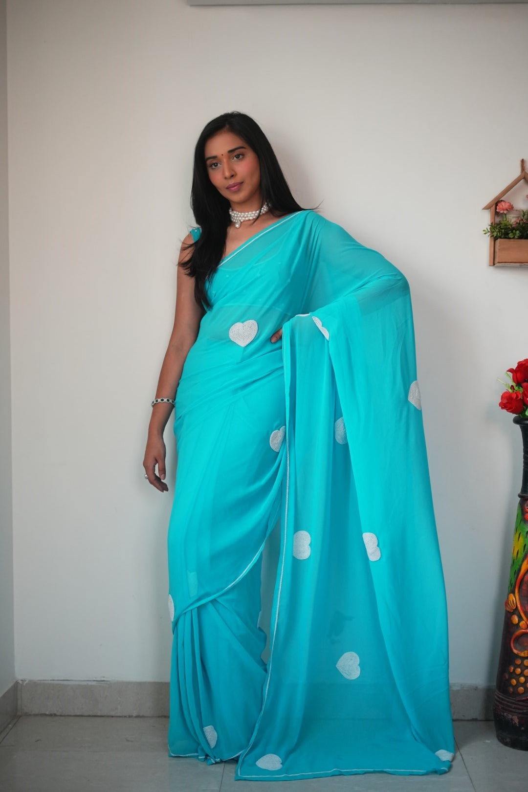 One Minute Ready To Wear Turquoise Elegance Delight Saree