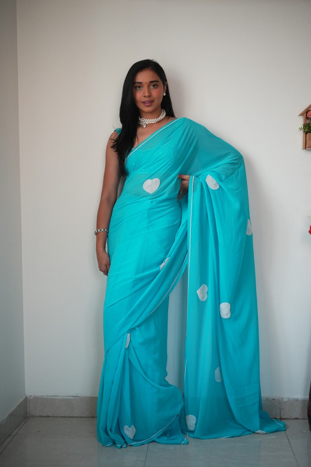 One Minute Ready To Wear Turquoise Elegance Delight Saree
