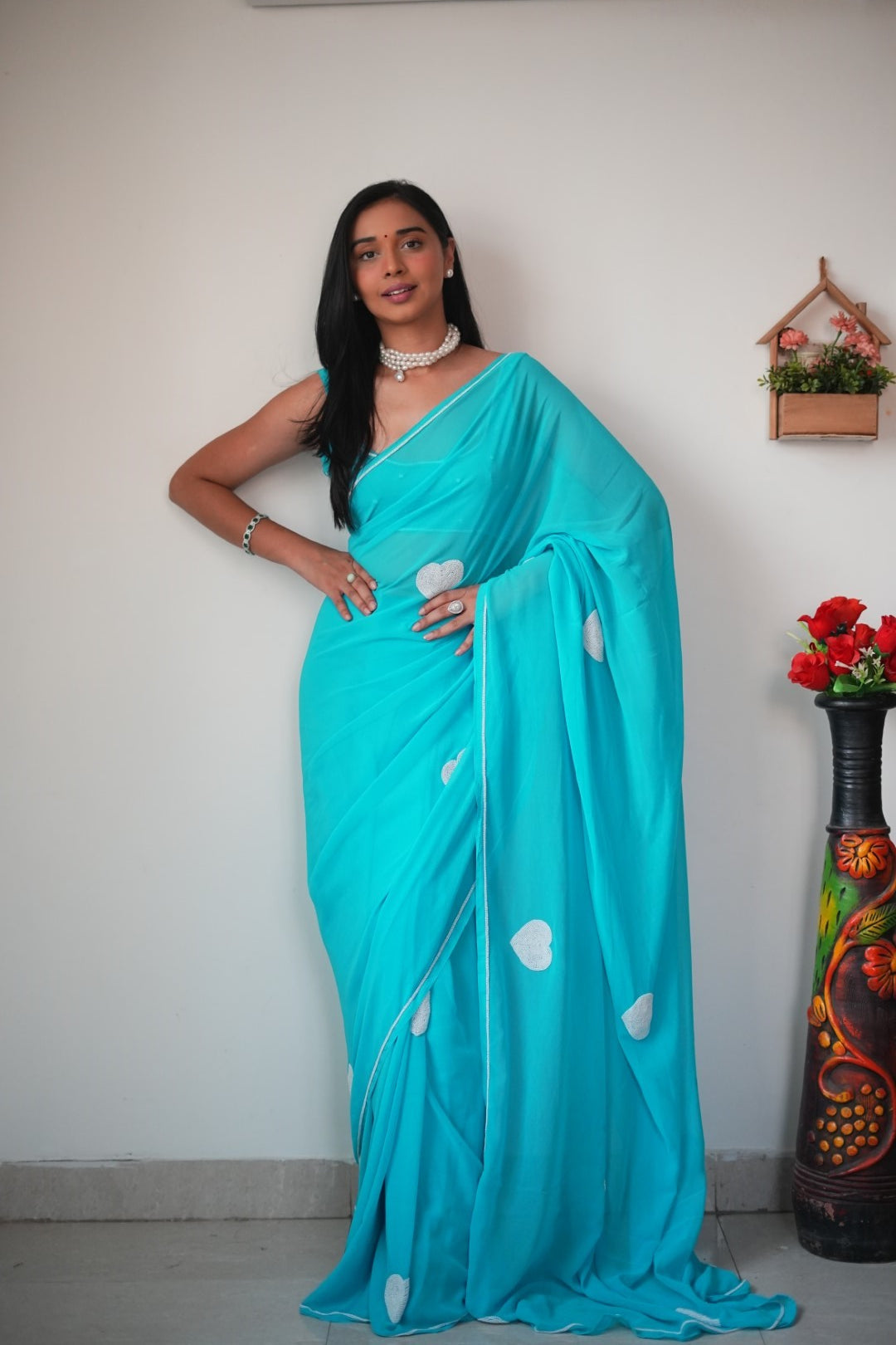 One Minute Ready To Wear Turquoise Elegance Delight Saree