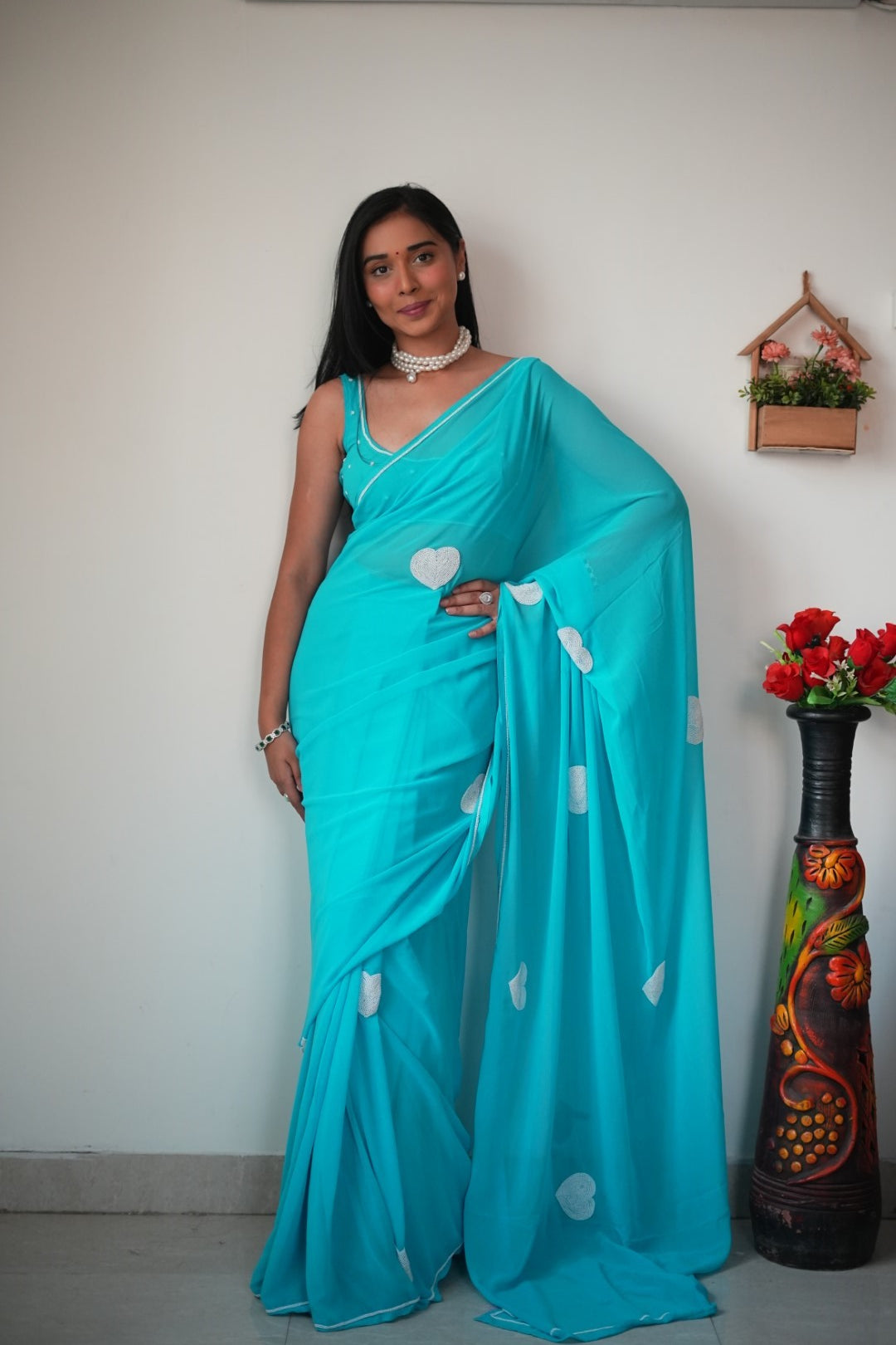 One Minute Ready To Wear Turquoise Elegance Delight Saree