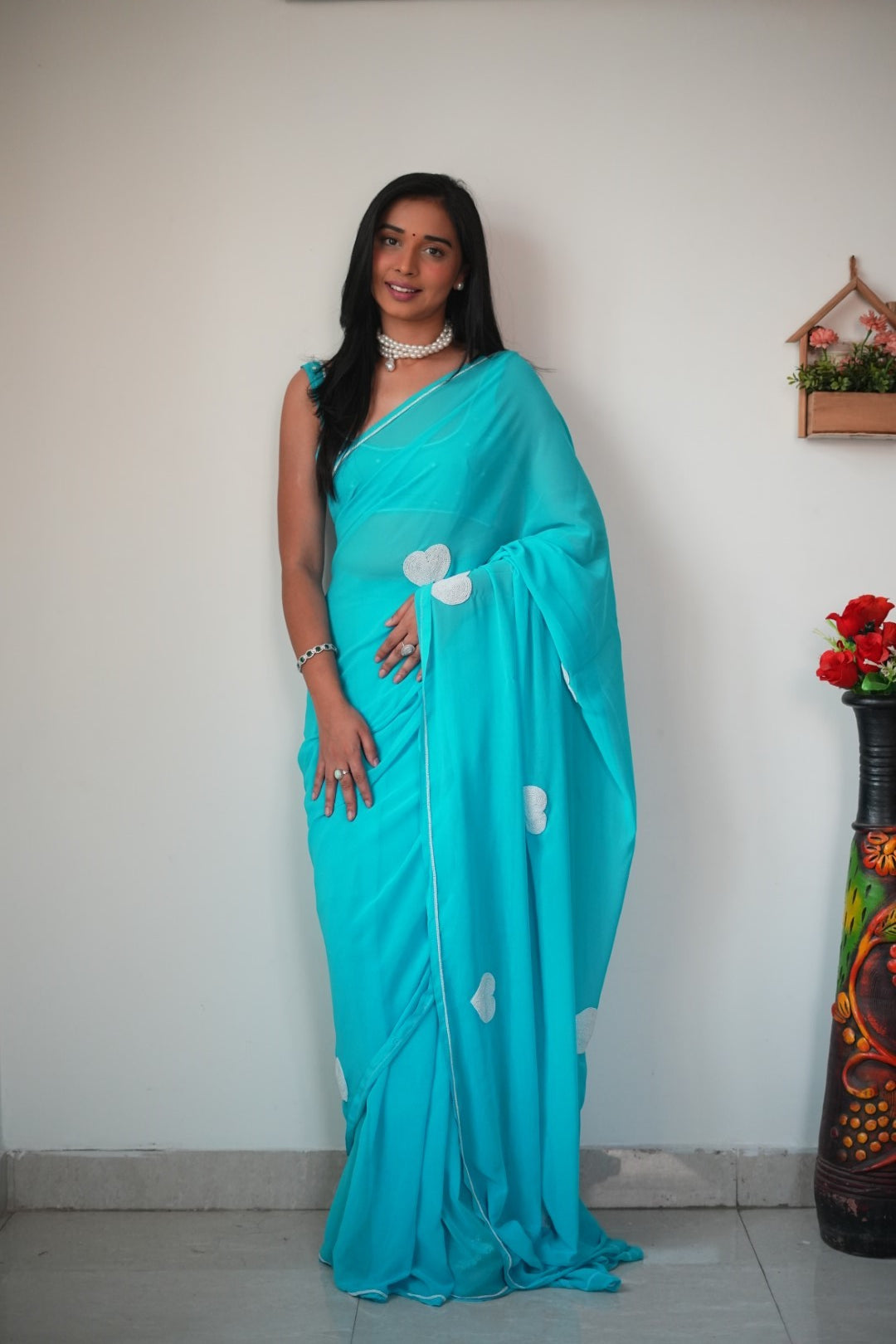 One Minute Ready To Wear Turquoise Elegance Delight Saree