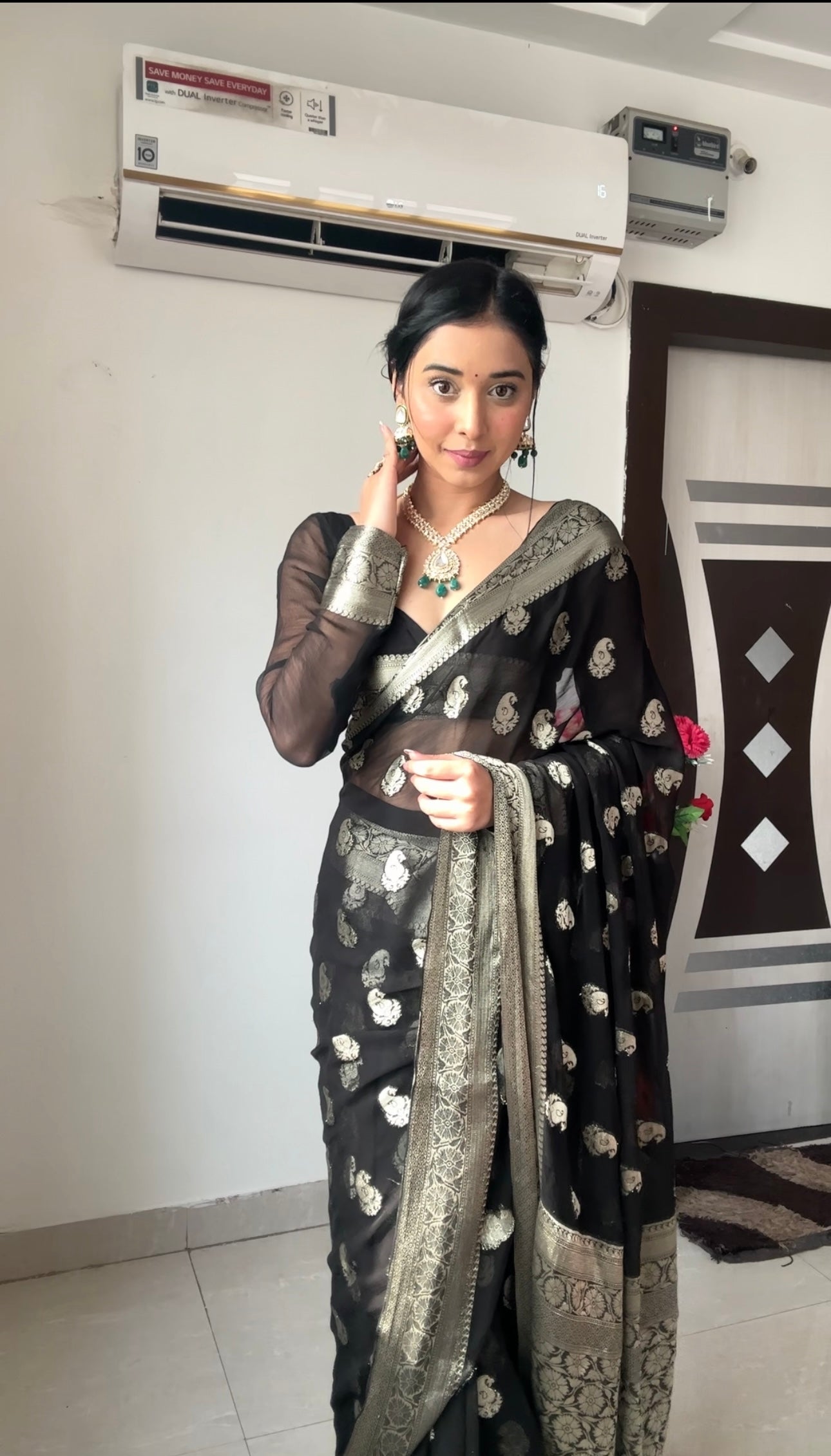 One Minute Ready To Wear Black Traditional Party Wear Saree