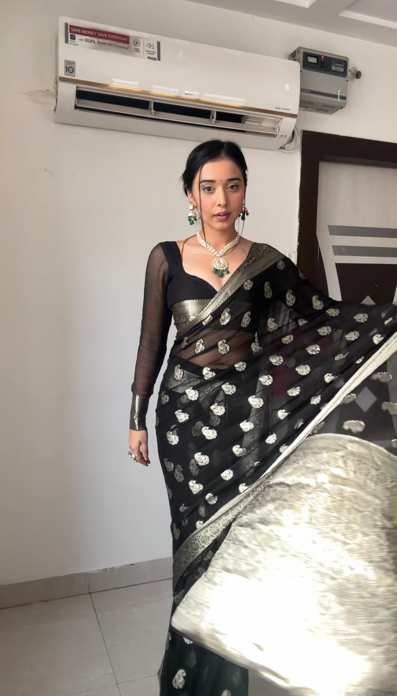 One Minute Ready To Wear Black Traditional Party Wear Saree