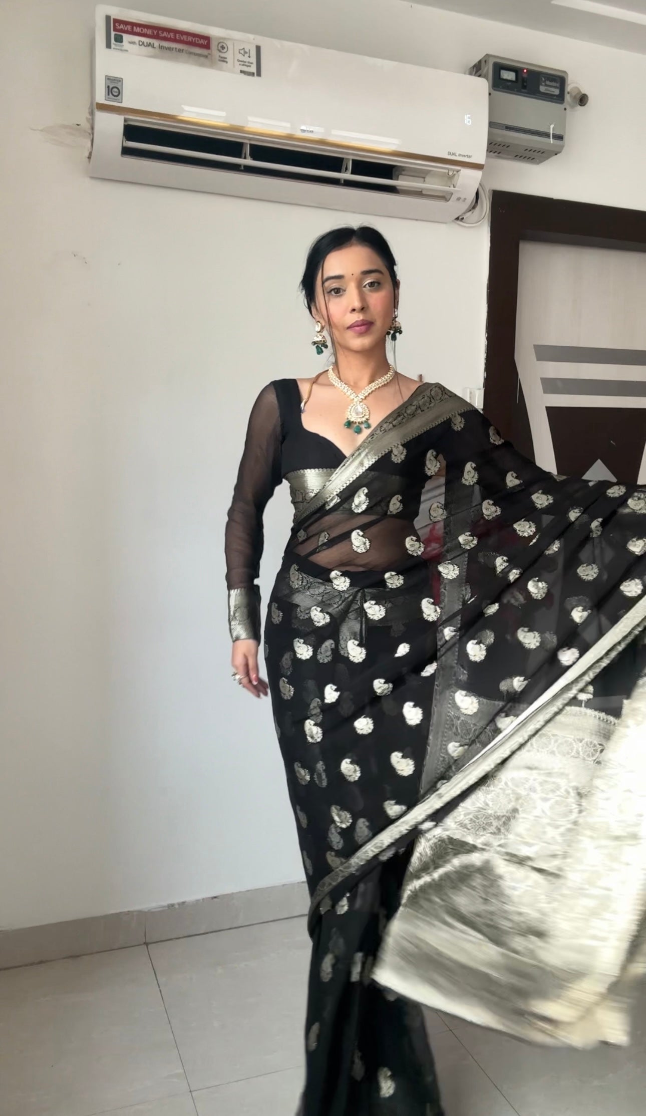 One Minute Ready To Wear Black Traditional Party Wear Saree