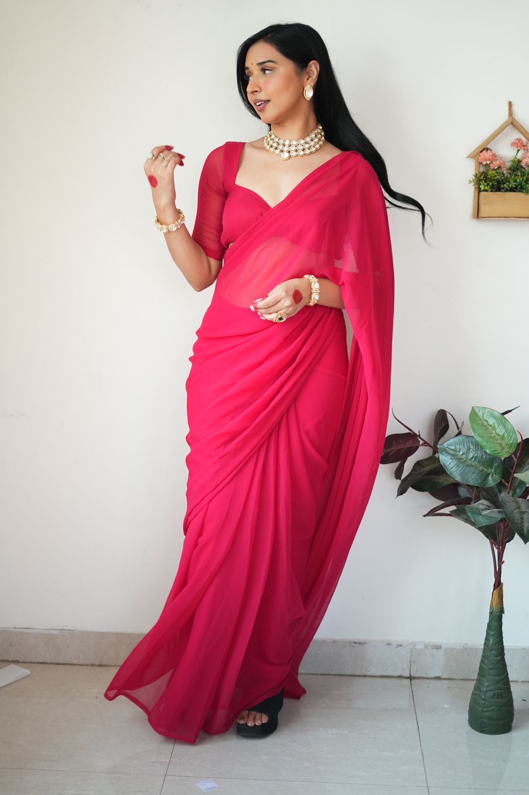 One Minute Ready To Wear Pure Georgette Silk Elegant Embrace Saree