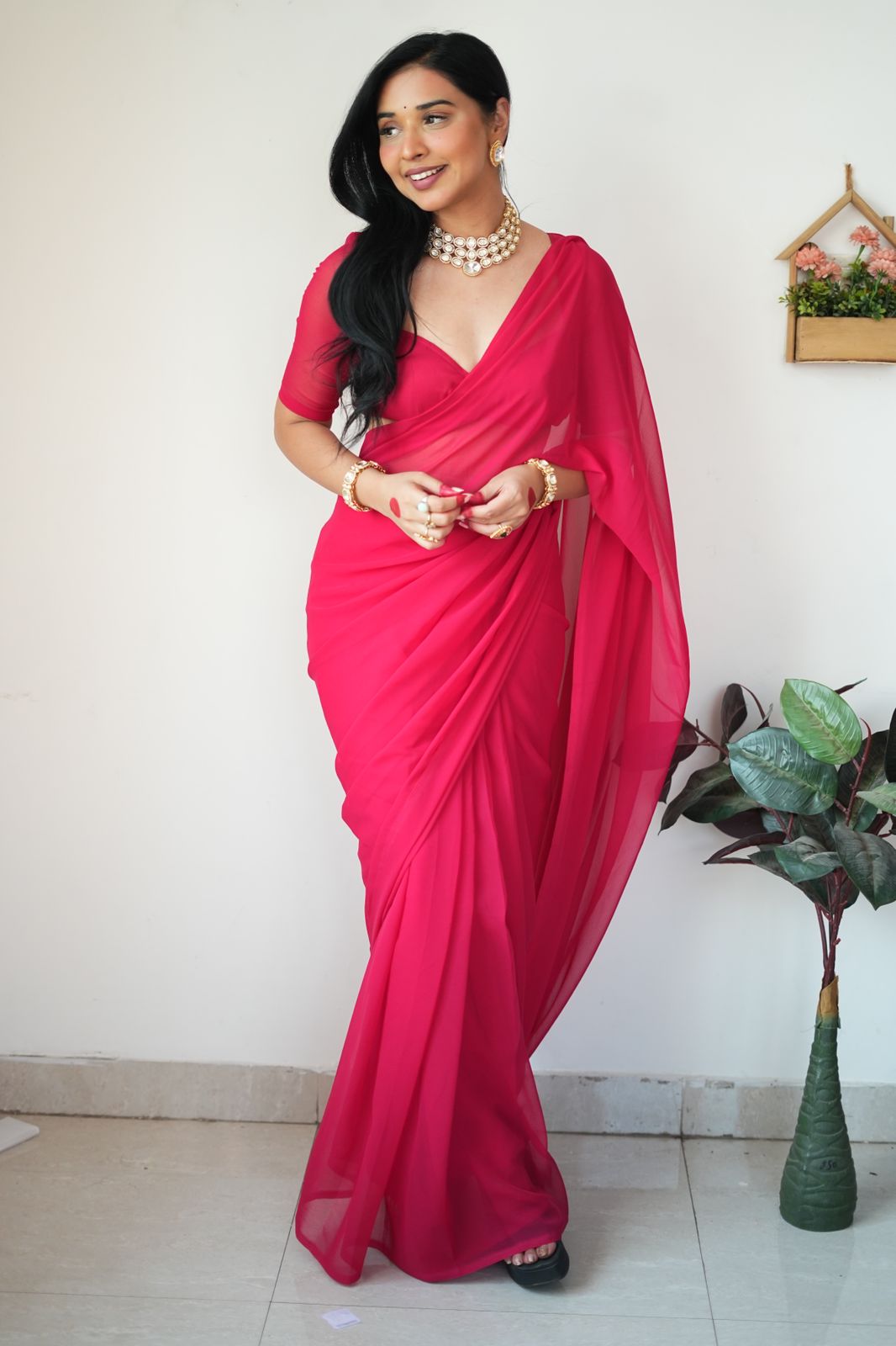 One Minute Ready To Wear Pure Georgette Silk Elegant Embrace Saree