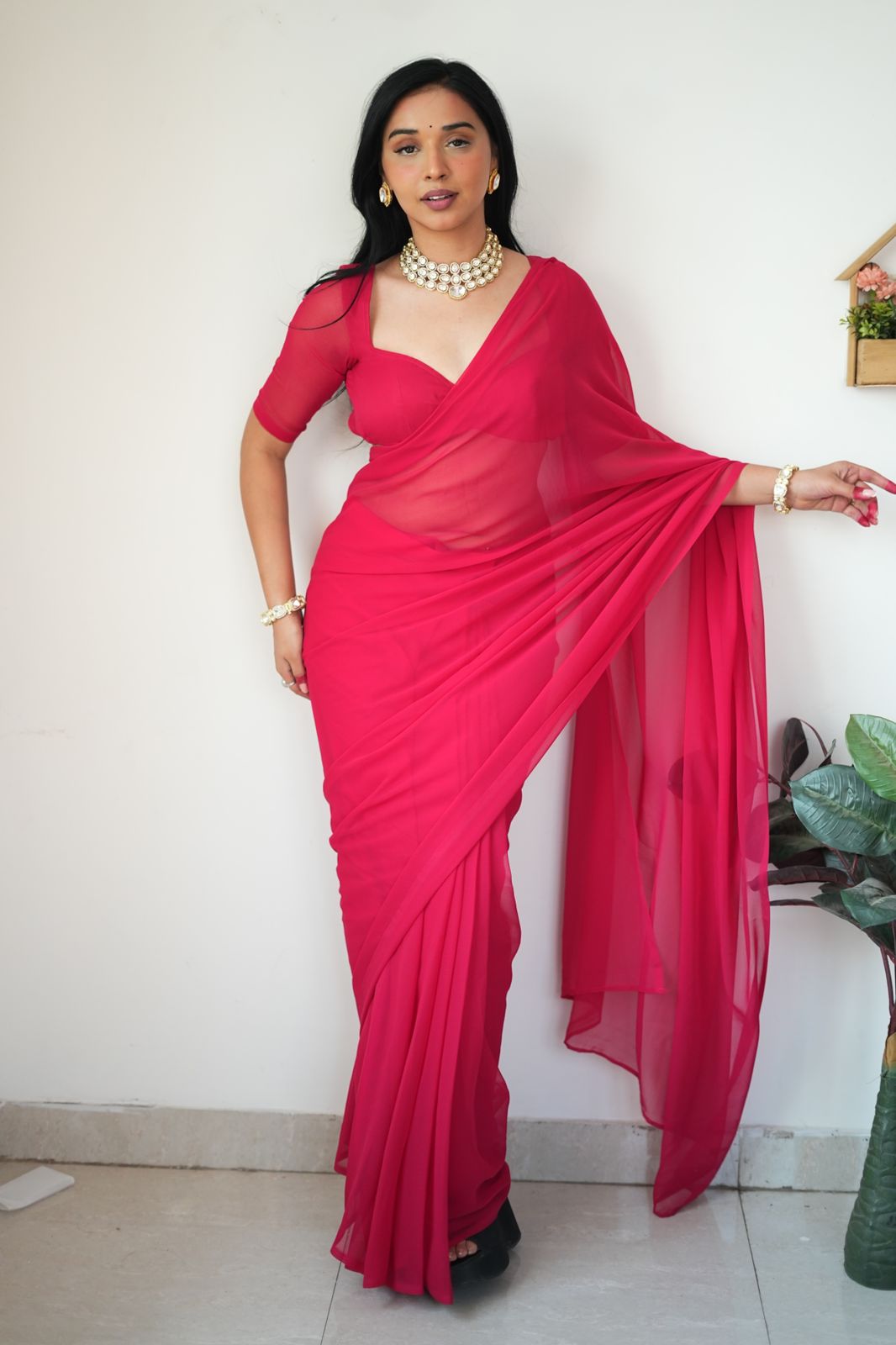 One Minute Ready To Wear Pure Georgette Silk Elegant Embrace Saree