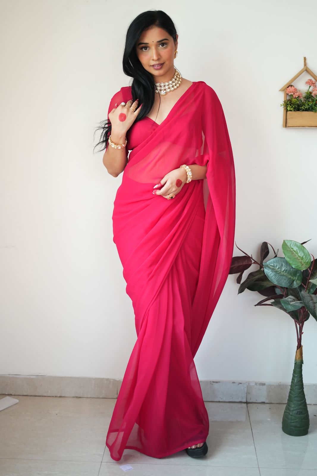 One Minute Ready To Wear Pure Georgette Silk Elegant Embrace Saree