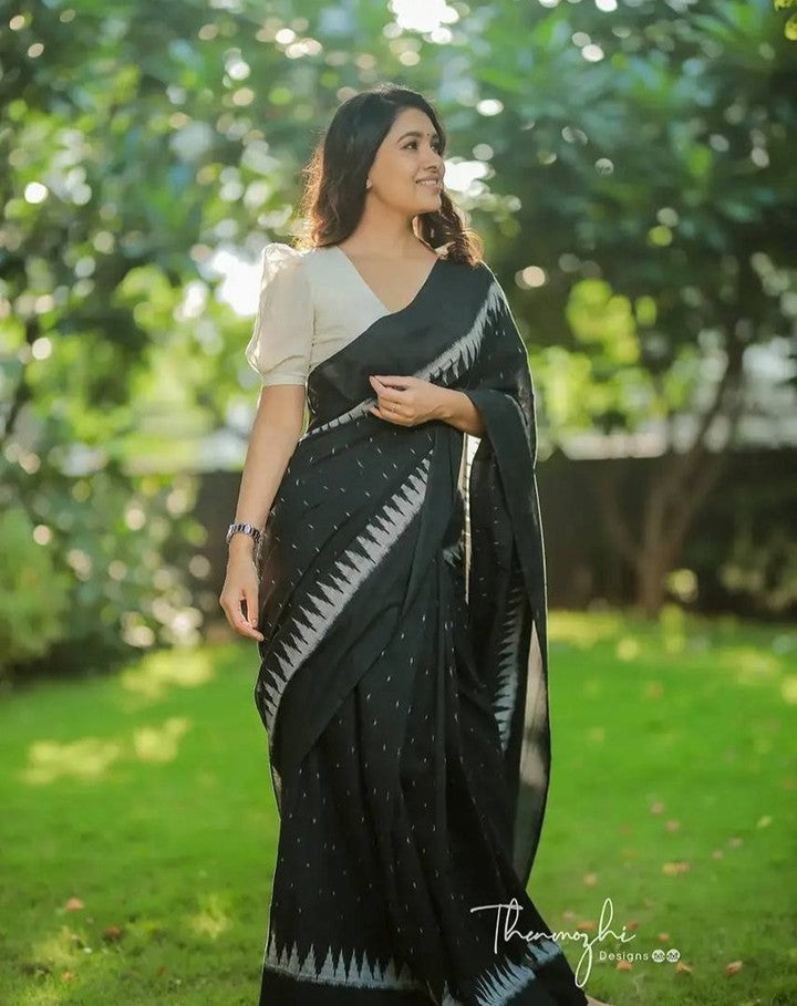 One Minute Ready To Wear Black Premium Cotton Saree