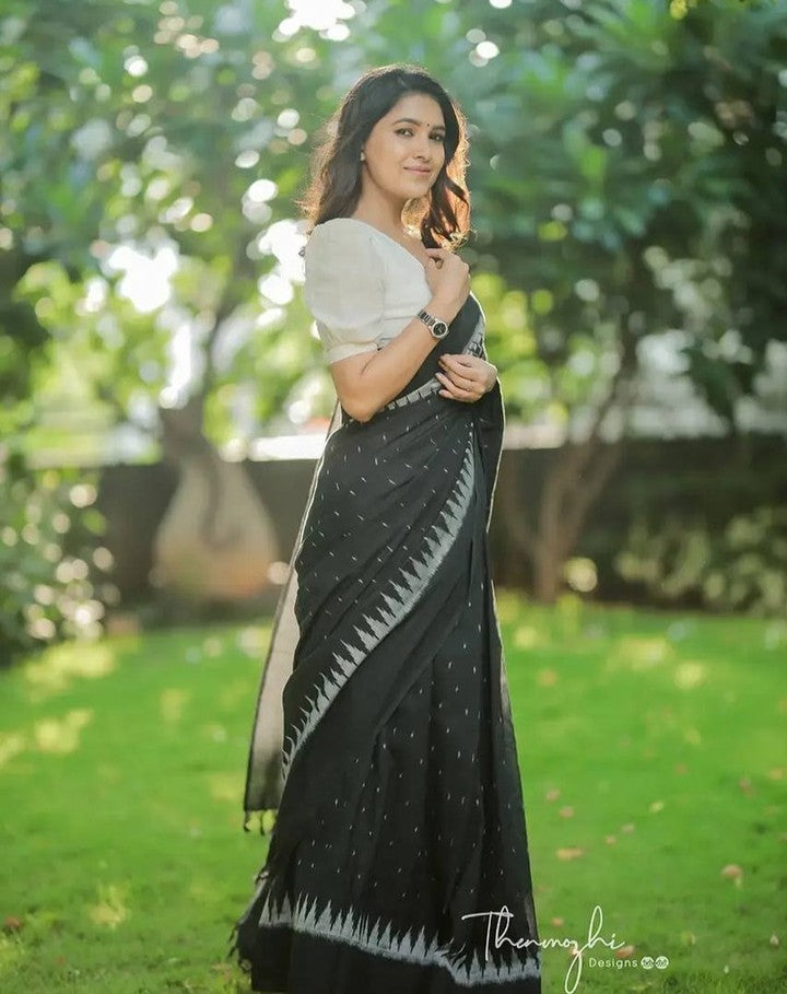 One Minute Ready To Wear Black Premium Cotton Saree