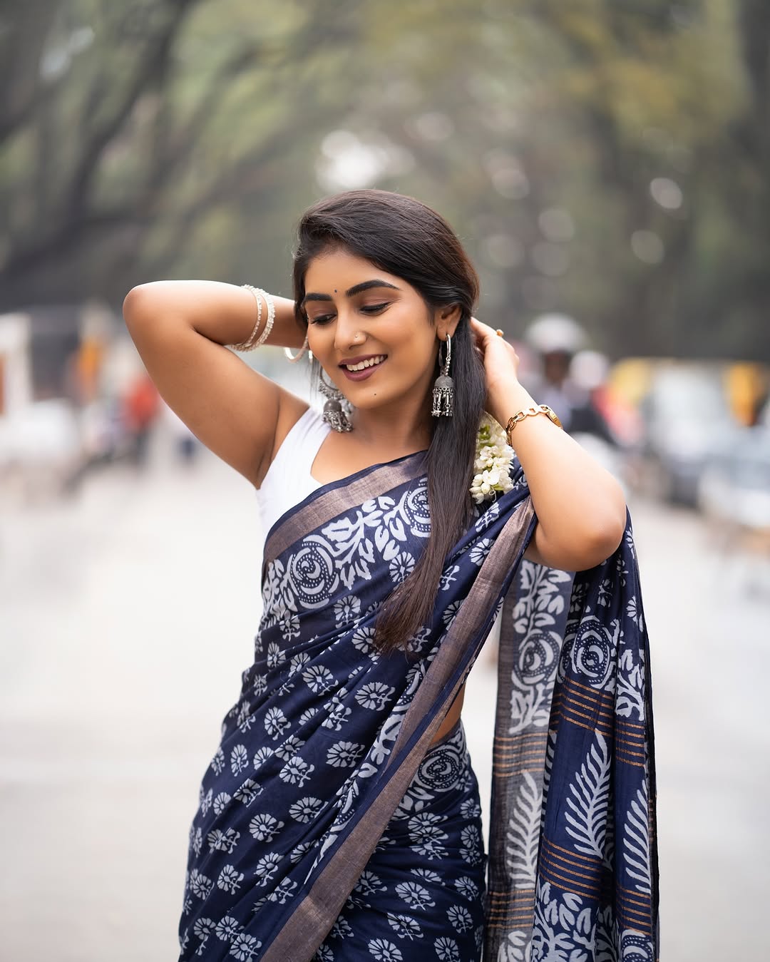 One Minute Ready To Wear Charismatic Navy Blue Cotton Saree