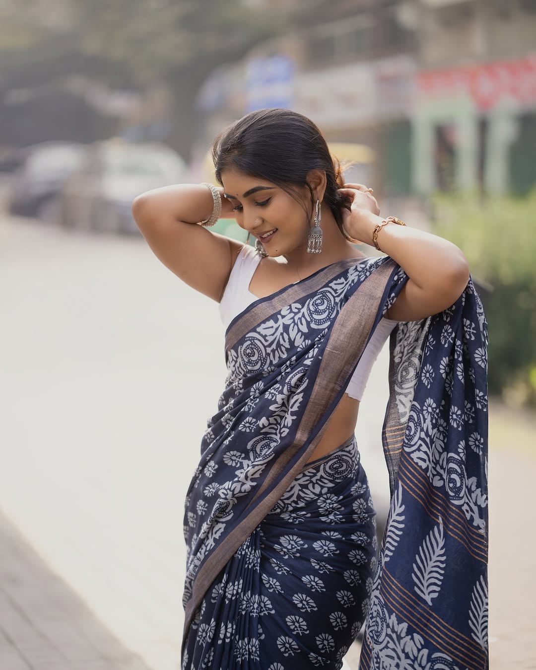 One Minute Ready To Wear Charismatic Navy Blue Cotton Saree