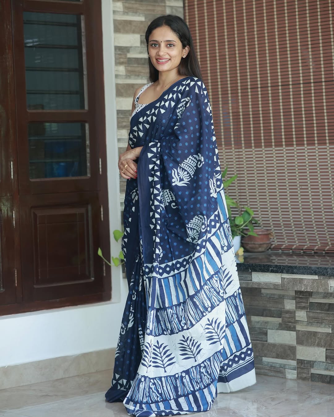 One Minute Ready To Wear Gratifying Navy Blue Cotton Saree
