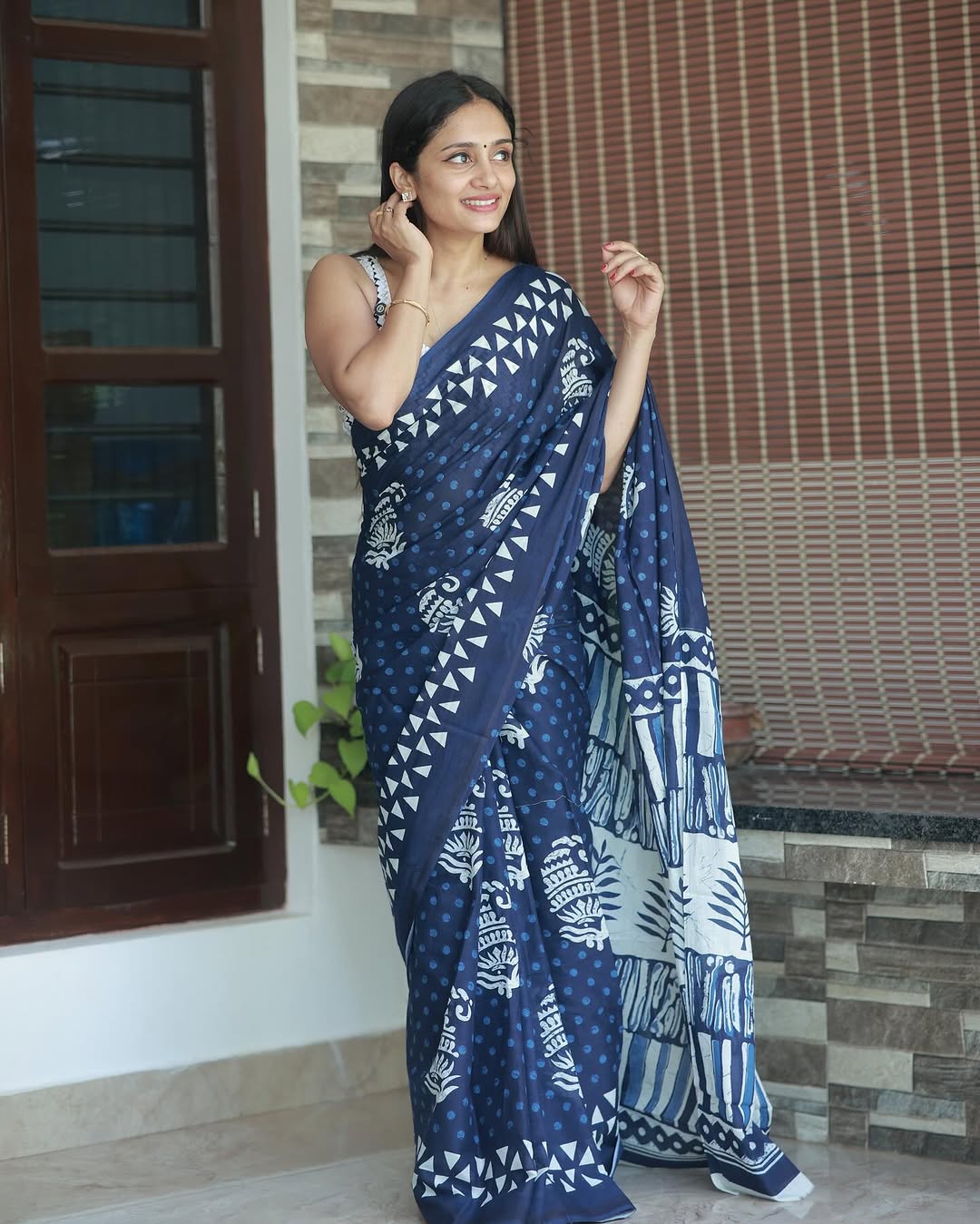 One Minute Ready To Wear Gratifying Navy Blue Cotton Saree