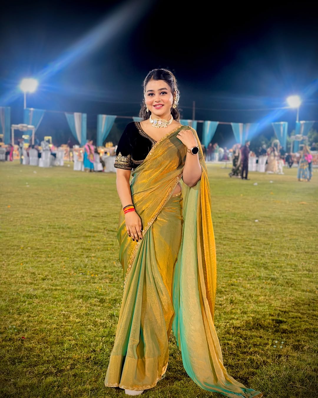 One Minute Ready To Wear Chiffon Embellished Work Two Tone Saree With Stitch Blouse